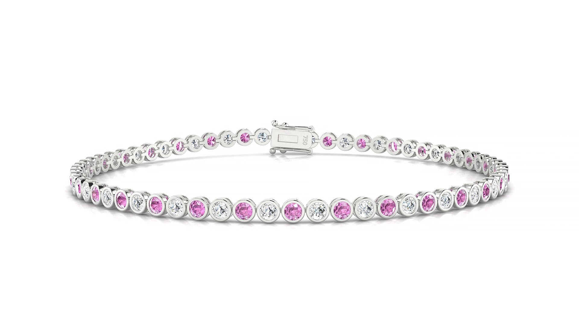 Avila 1-1 | 18k White Gold 2 mm Round Natural Pink Sapphire & Diamond 15 cm Tennis Bracelet
