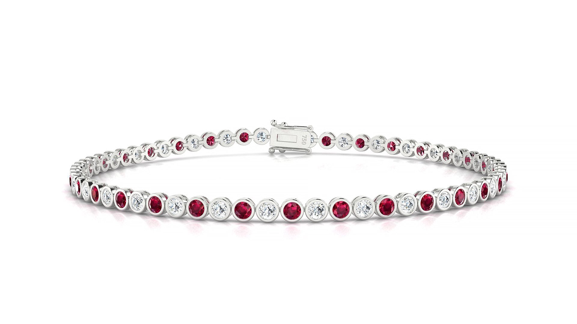 Avila 1-1 | 18k White Gold 2 mm Round Natural Ruby & Diamond Tennis Bracelet