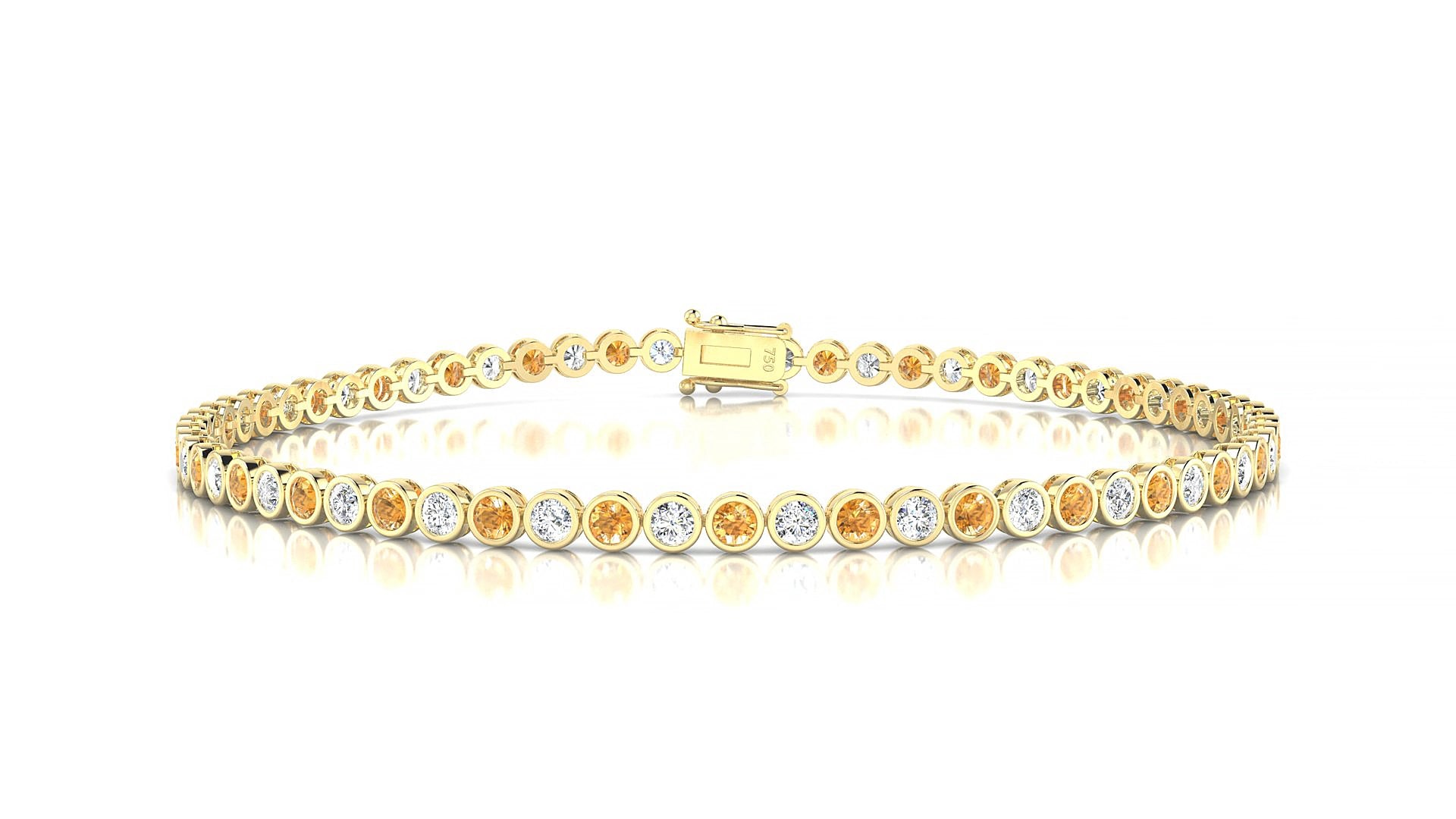Avila 1-1 | 18k Yellow Gold 2 mm Round Natural Citrine & Diamond 15 cm Tennis Bracelet
