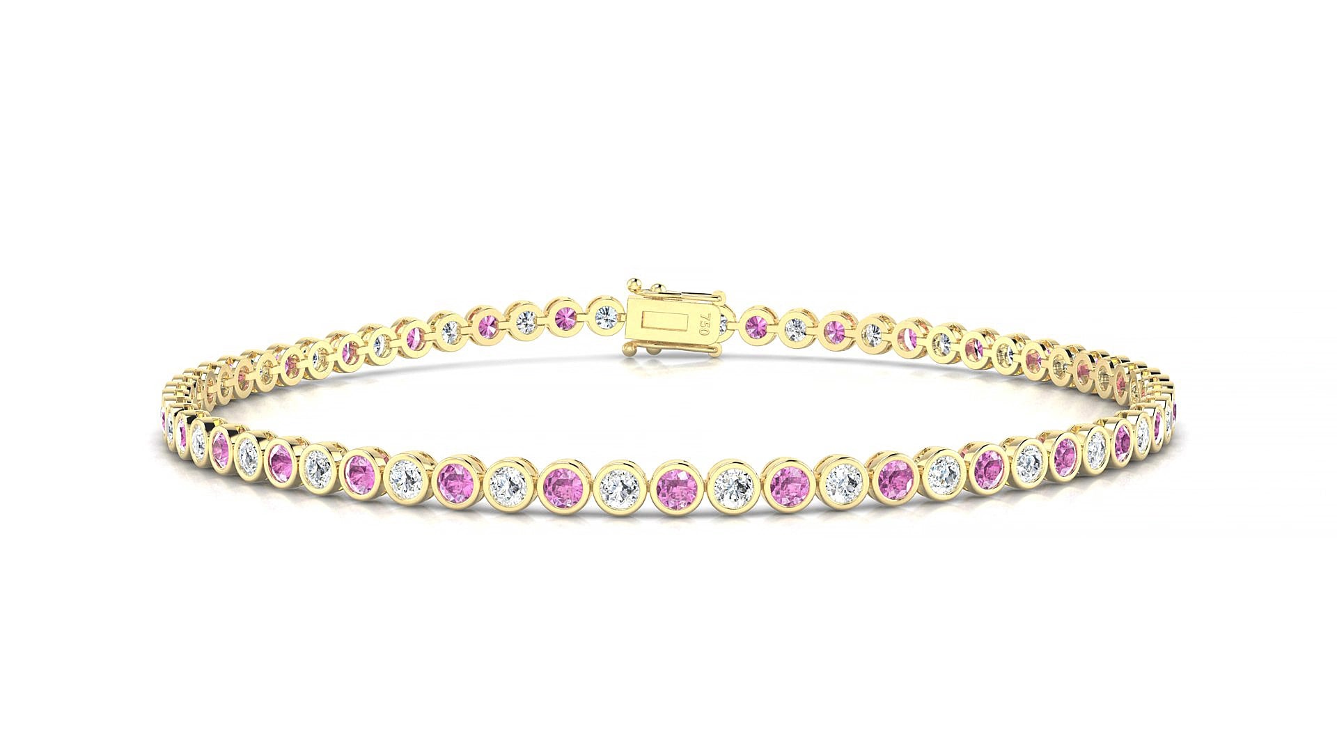 Avila 1-1 | 18k Yellow Gold 2 mm Round Natural Pink Sapphire & Diamond 15 cm Tennis Bracelet