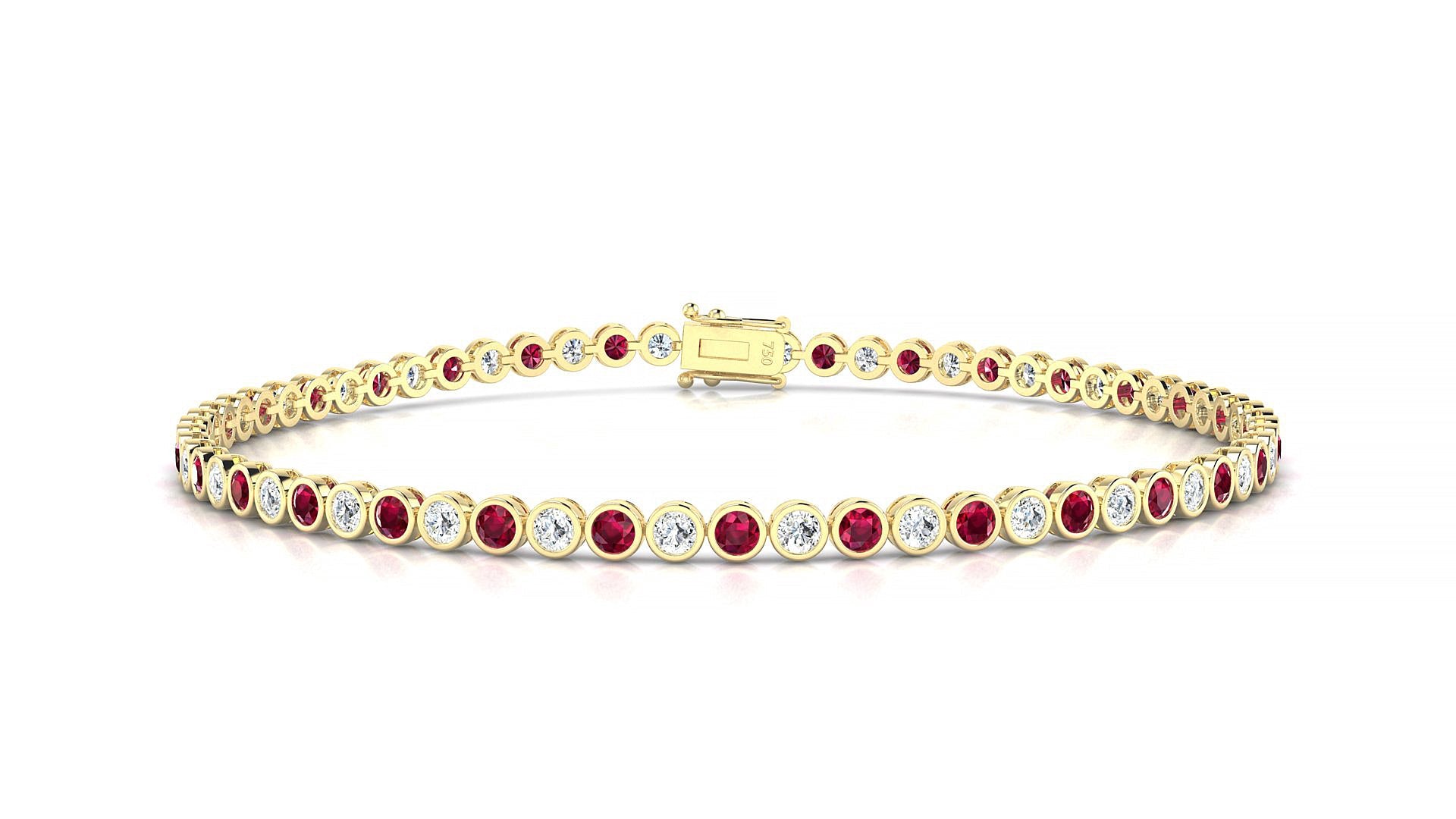 Avila 1-1 | 18k Yellow Gold 2 mm Round Natural Ruby & Diamond Tennis Bracelet