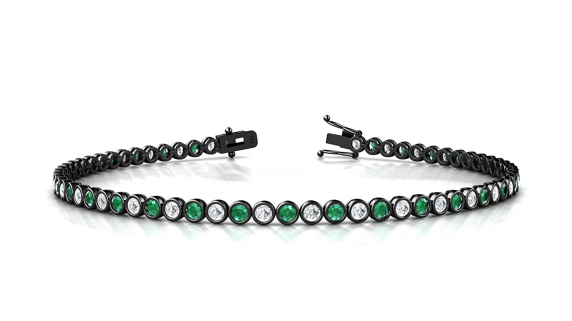 Avila 1-1 | 18k Black Gold 2 mm Round Natural Emerald & Diamond Tennis Bracelet
