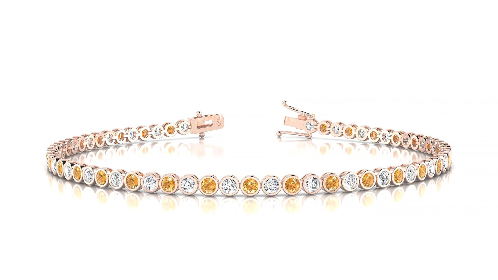 Avila 1-1 | 18k Rose Gold 2 mm Round Natural Citrine & Diamond 15 cm Tennis Bracelet
