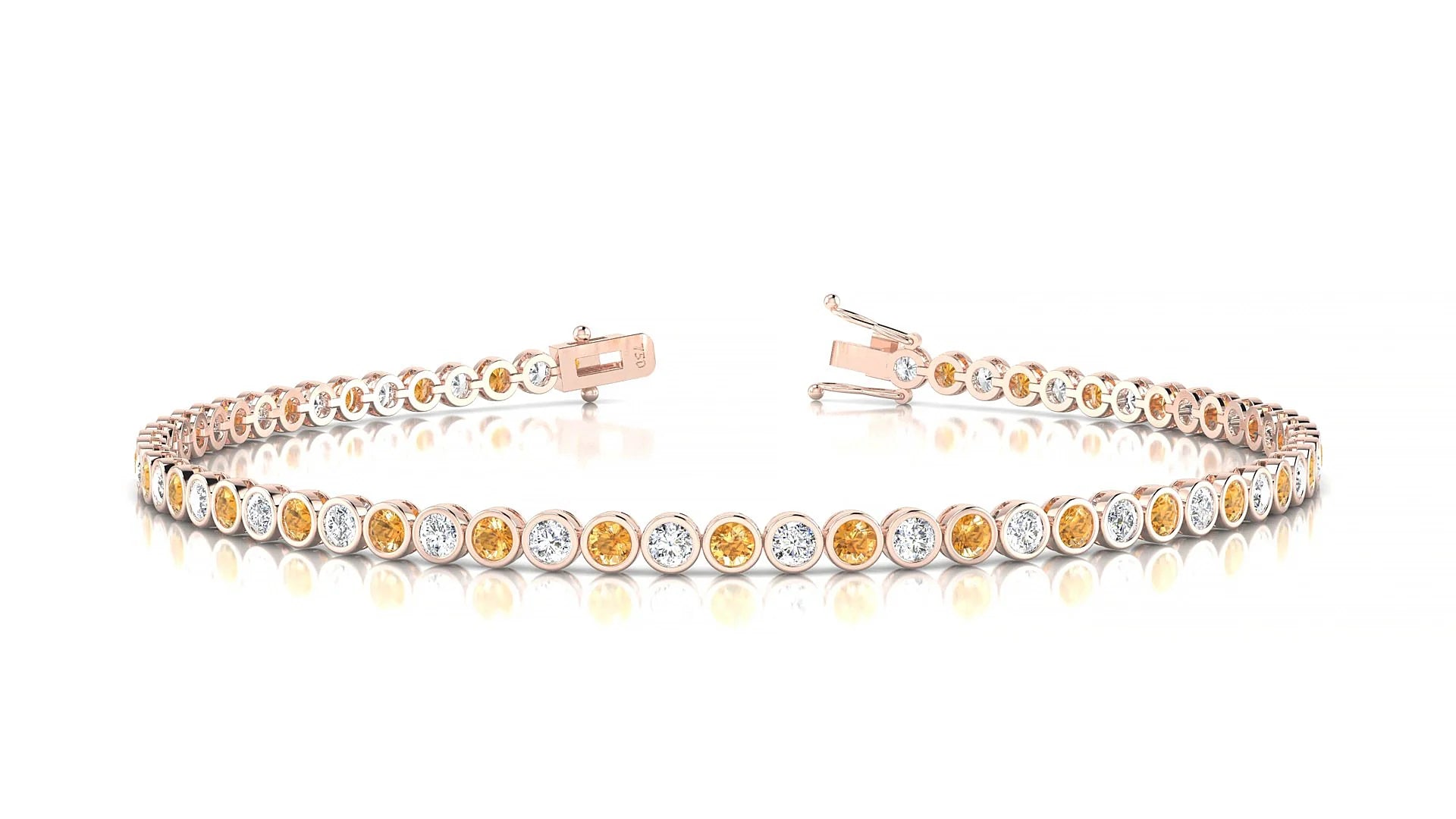 Avila 1-1 | 18k Rose Gold 2 mm Round Natural Citrine & Diamond Tennis Bracelet