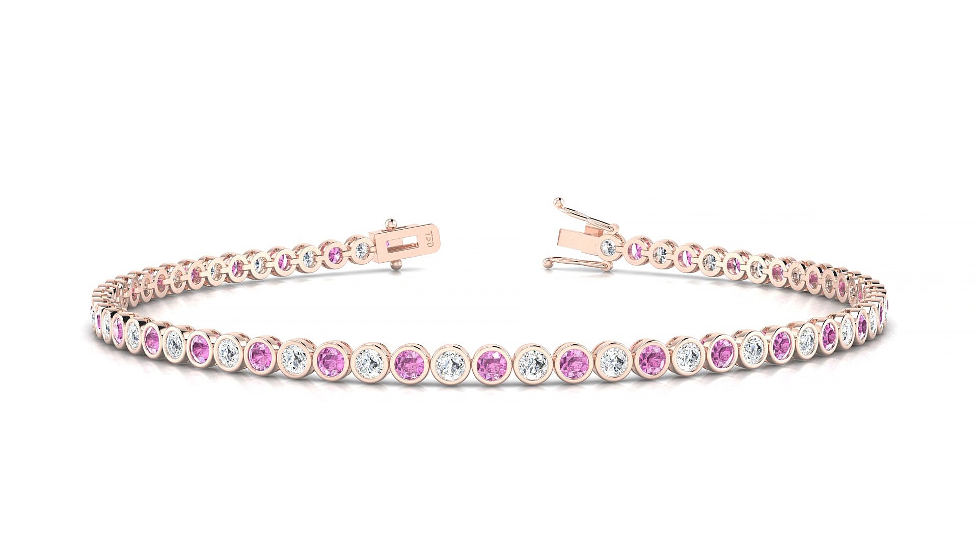 Avila 1-1 | 18k Rose Gold 2 mm Round Natural Pink Sapphire & Diamond 15 cm Tennis Bracelet