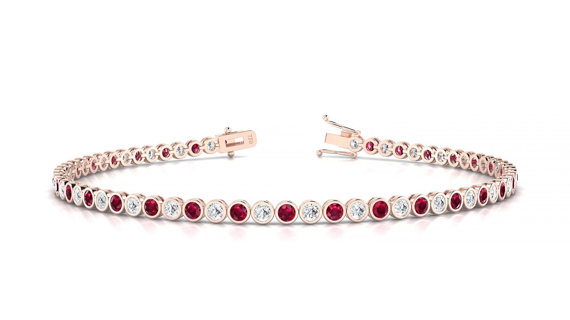 Avila 1-1 | 18k Rose Gold 2 mm Round Natural Ruby & Diamond 15 cm Tennis Bracelet