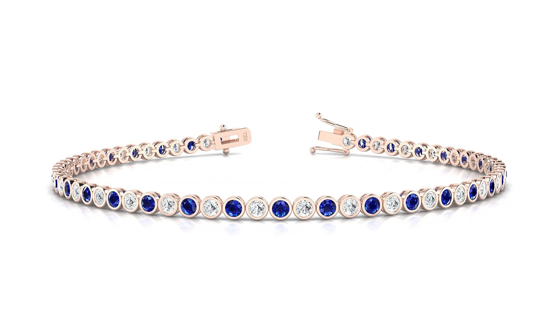 Avila 1-1 | 18k Rose Gold 2 mm Round Natural Sapphire & Diamond 15 cm Tennis Bracelet