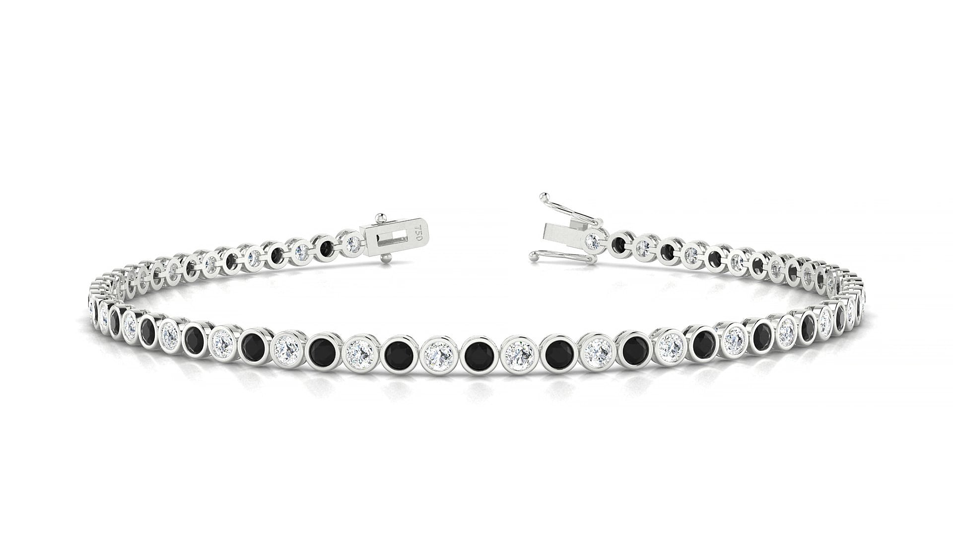 Avila 1-1 | 18k White Gold 2 mm Round Natural Black Diamond & Diamond 15 cm Tennis Bracelet