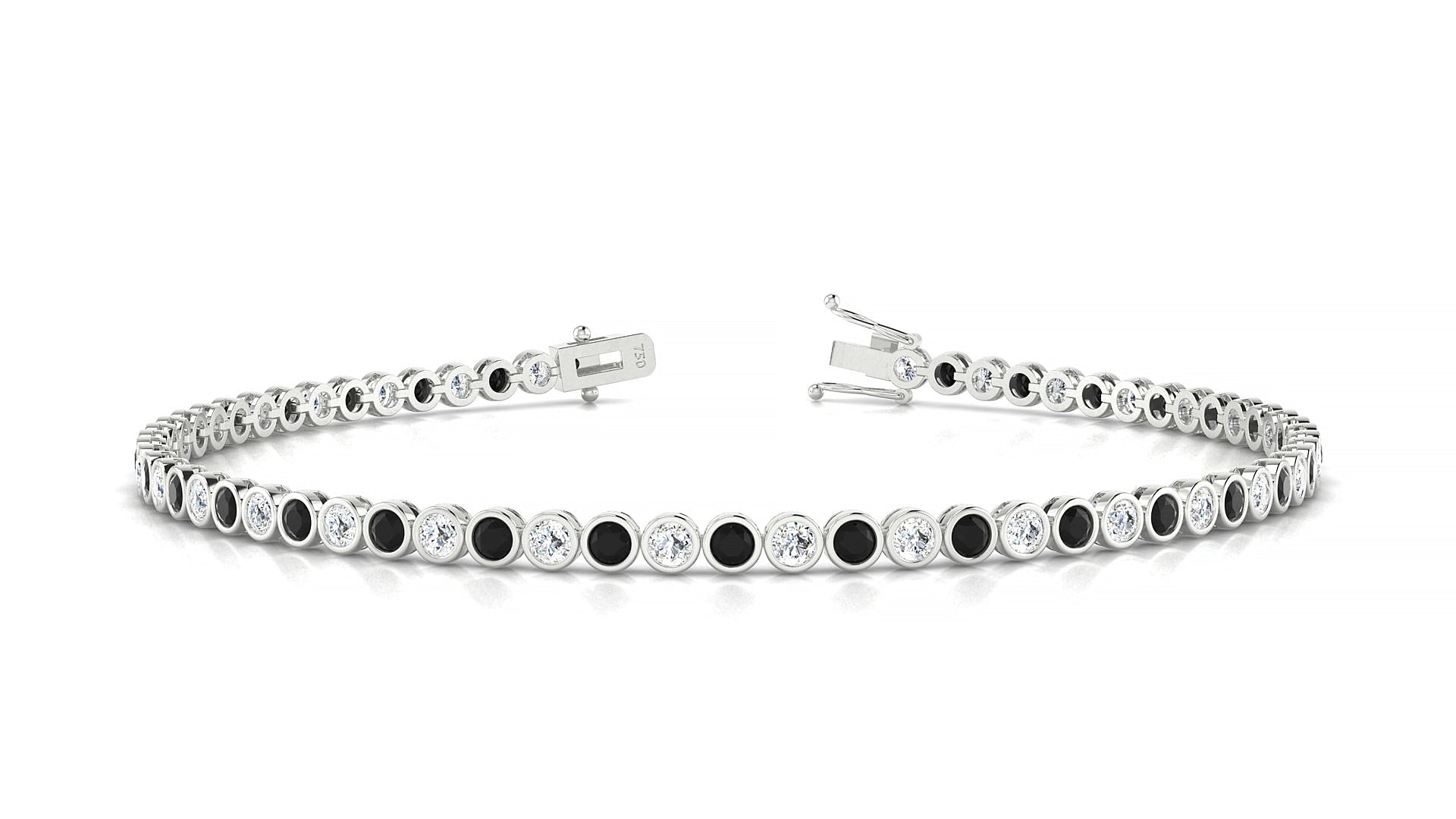 Avila 1-1 | 18k White Gold 2 mm Round Natural Black Diamond & Diamond Tennis Bracelet