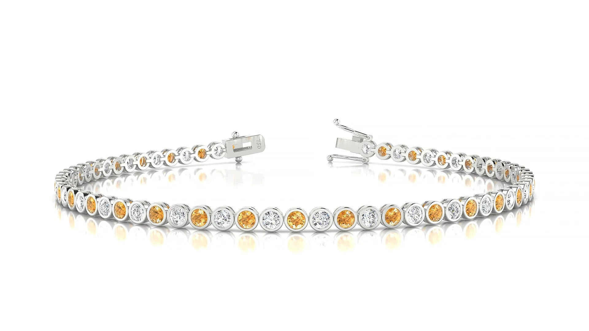 Avila 1-1 | 18k White Gold 2 mm Round Natural Citrine & Diamond Tennis Bracelet