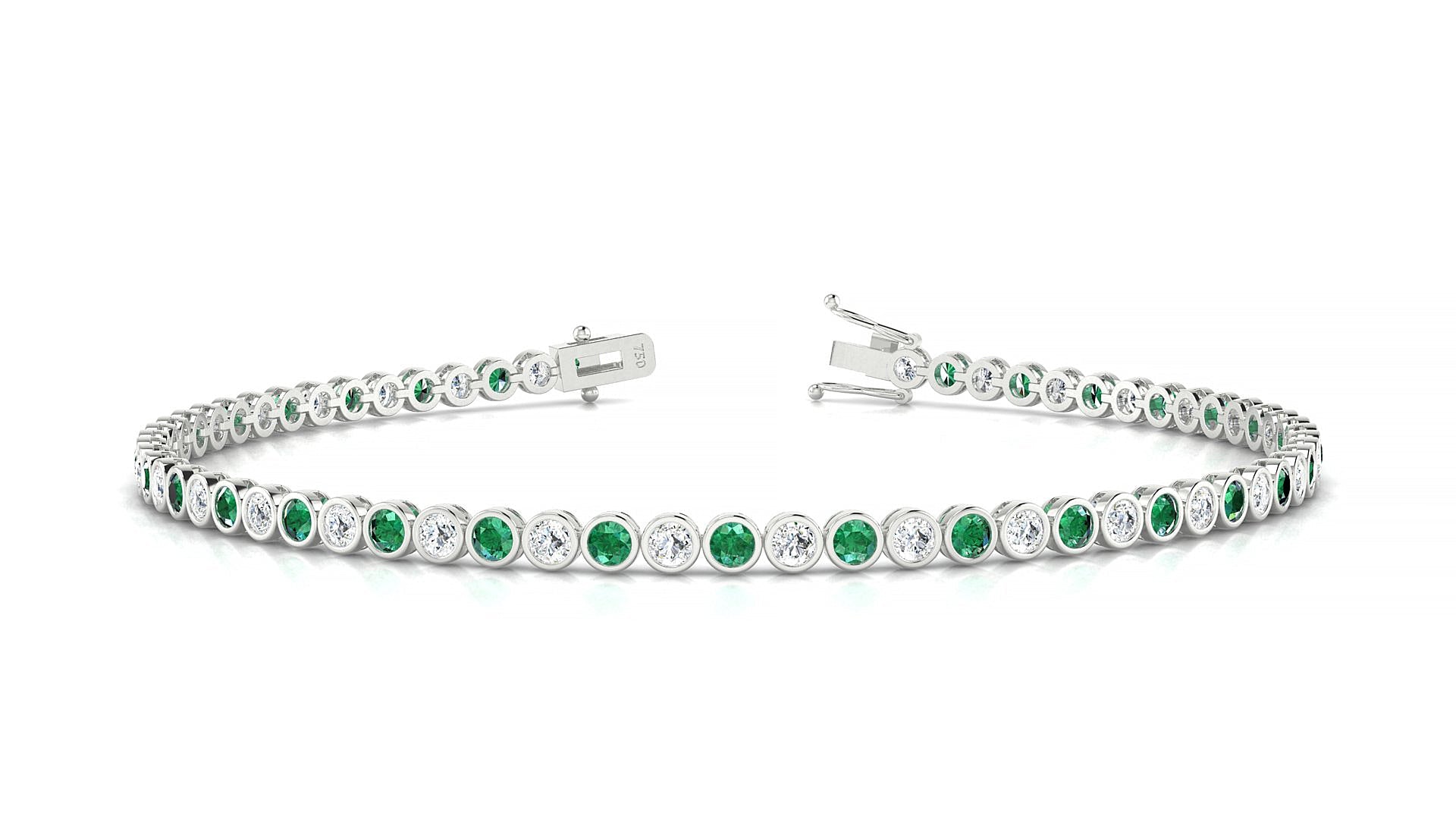 Avila 1-1 | 18k White Gold 2 mm Round Natural Emerald & Diamond Tennis Bracelet