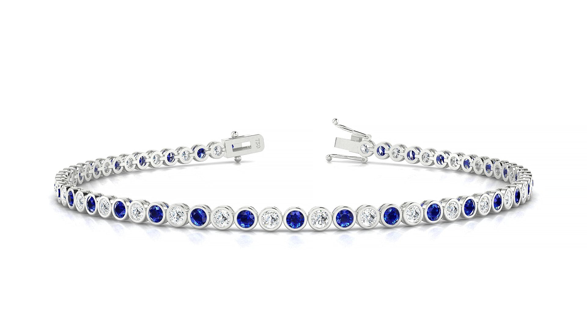 Avila 1-1 | 18k White Gold 2 mm Round Natural Sapphire & Diamond Tennis Bracelet