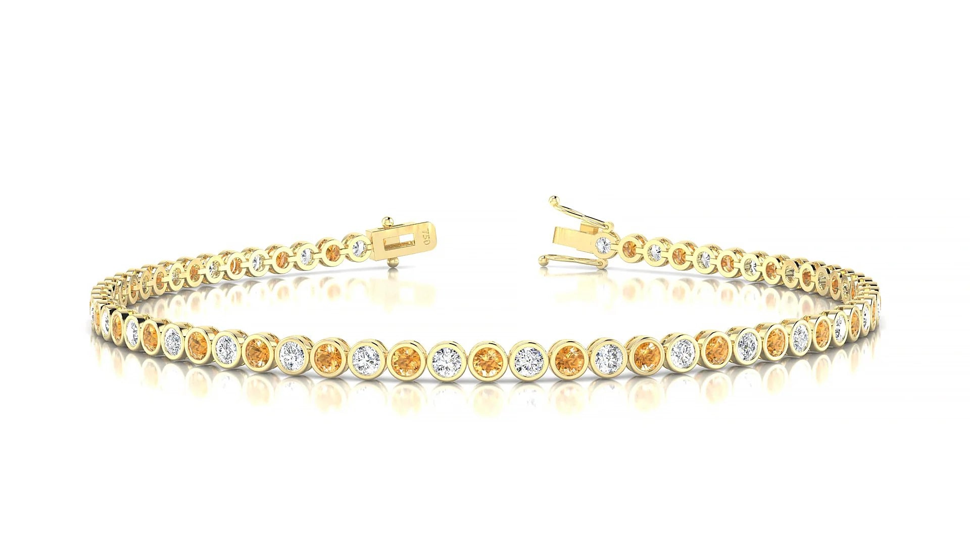 Avila 1-1 | 18k Yellow Gold 2 mm Round Natural Citrine & Diamond Tennis Bracelet