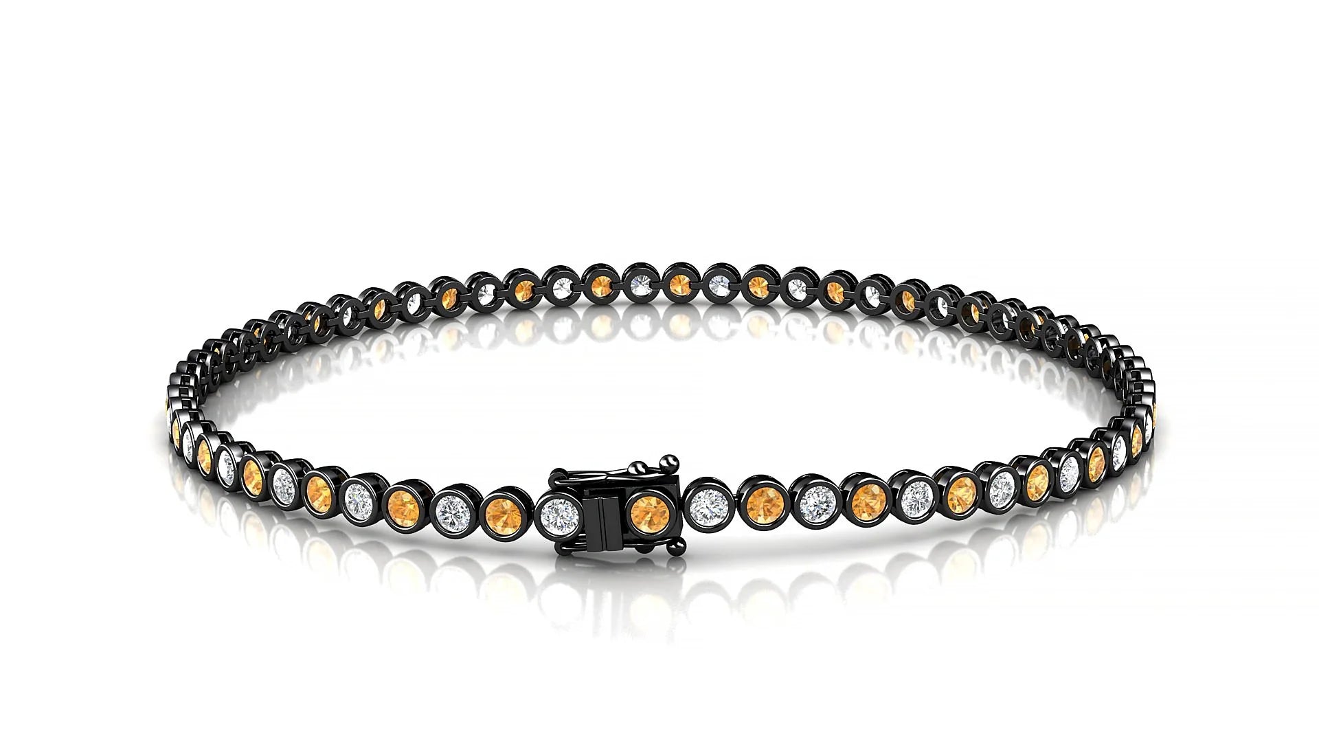 Avila 1-1 | 18k Black Gold 2 mm Round Natural Citrine & Diamond Tennis Bracelet