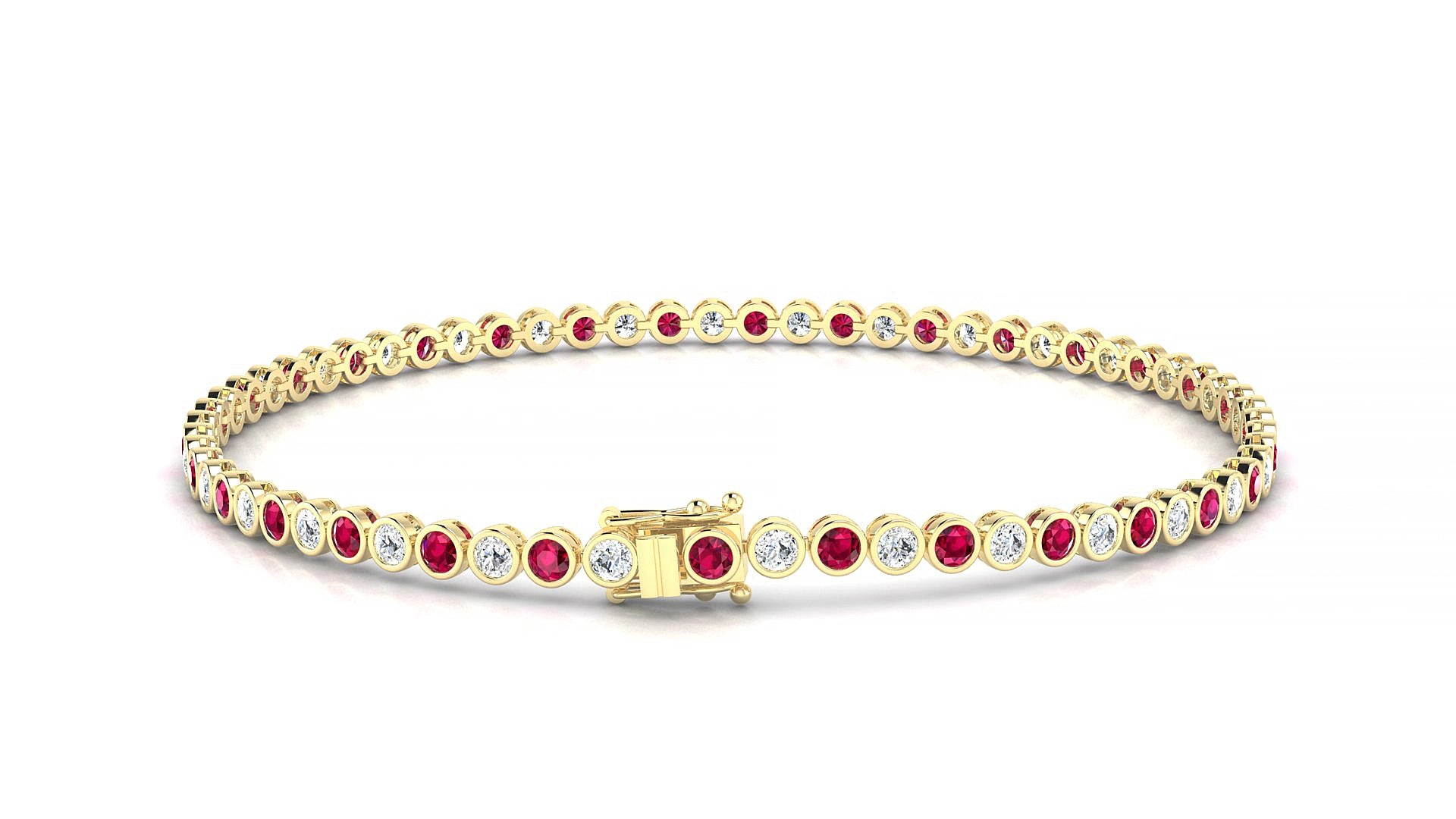 Avila 1-1 | 18k Yellow Gold 2 mm Round Natural Ruby & Diamond 15 cm Tennis Bracelet