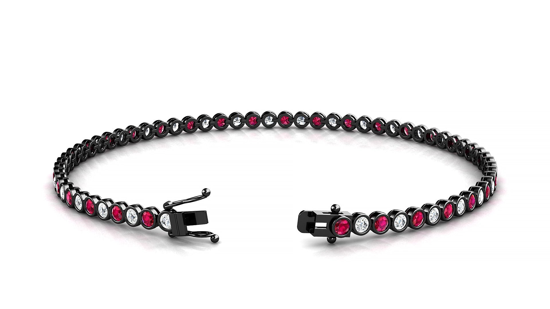 Avila 1-1 | 18k Black Gold 2 mm Round Natural Ruby & Diamond Tennis Bracelet