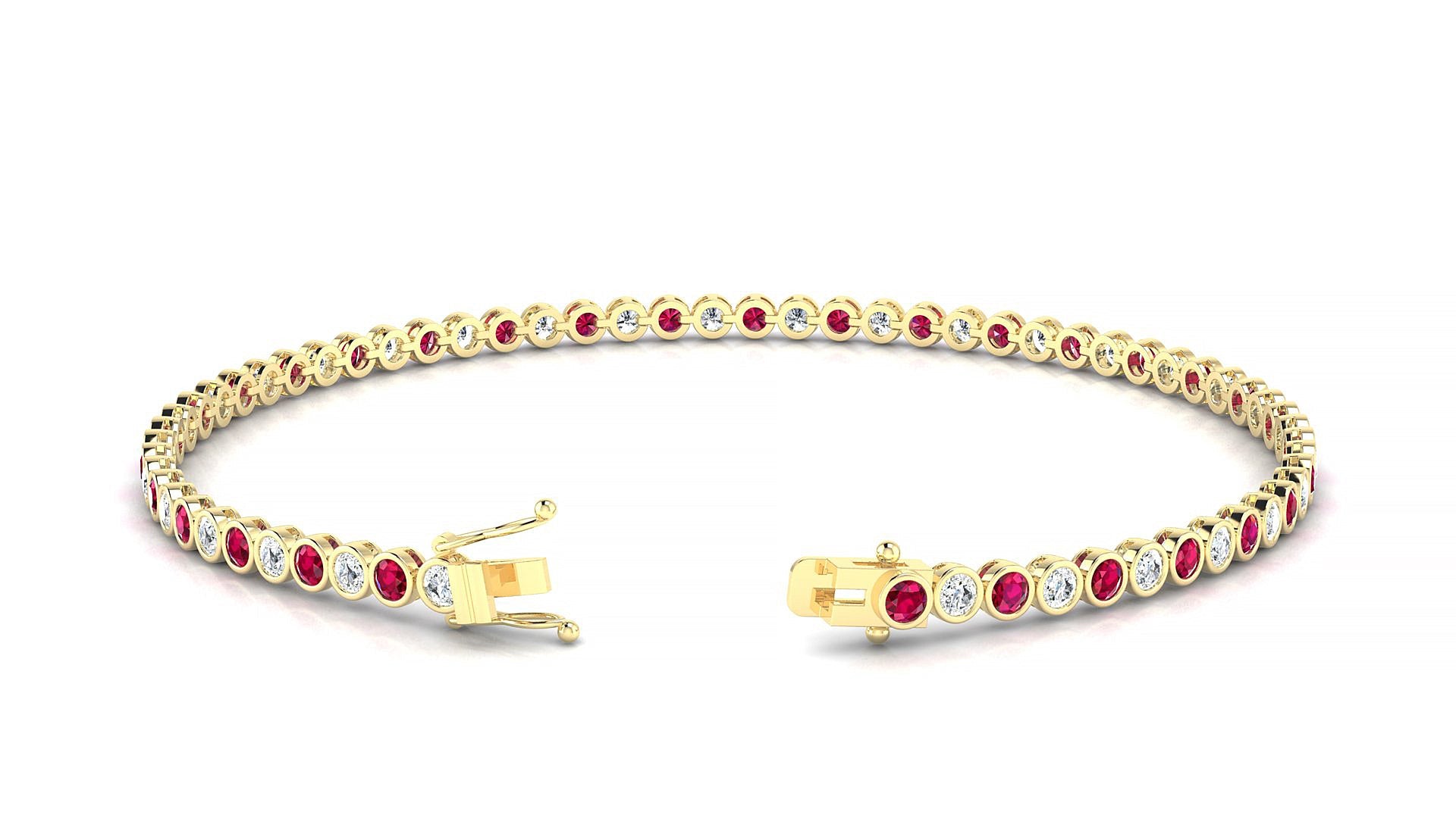 Avila 1-1 | 18k Yellow Gold 2 mm Round Natural Ruby & Diamond Tennis Bracelet