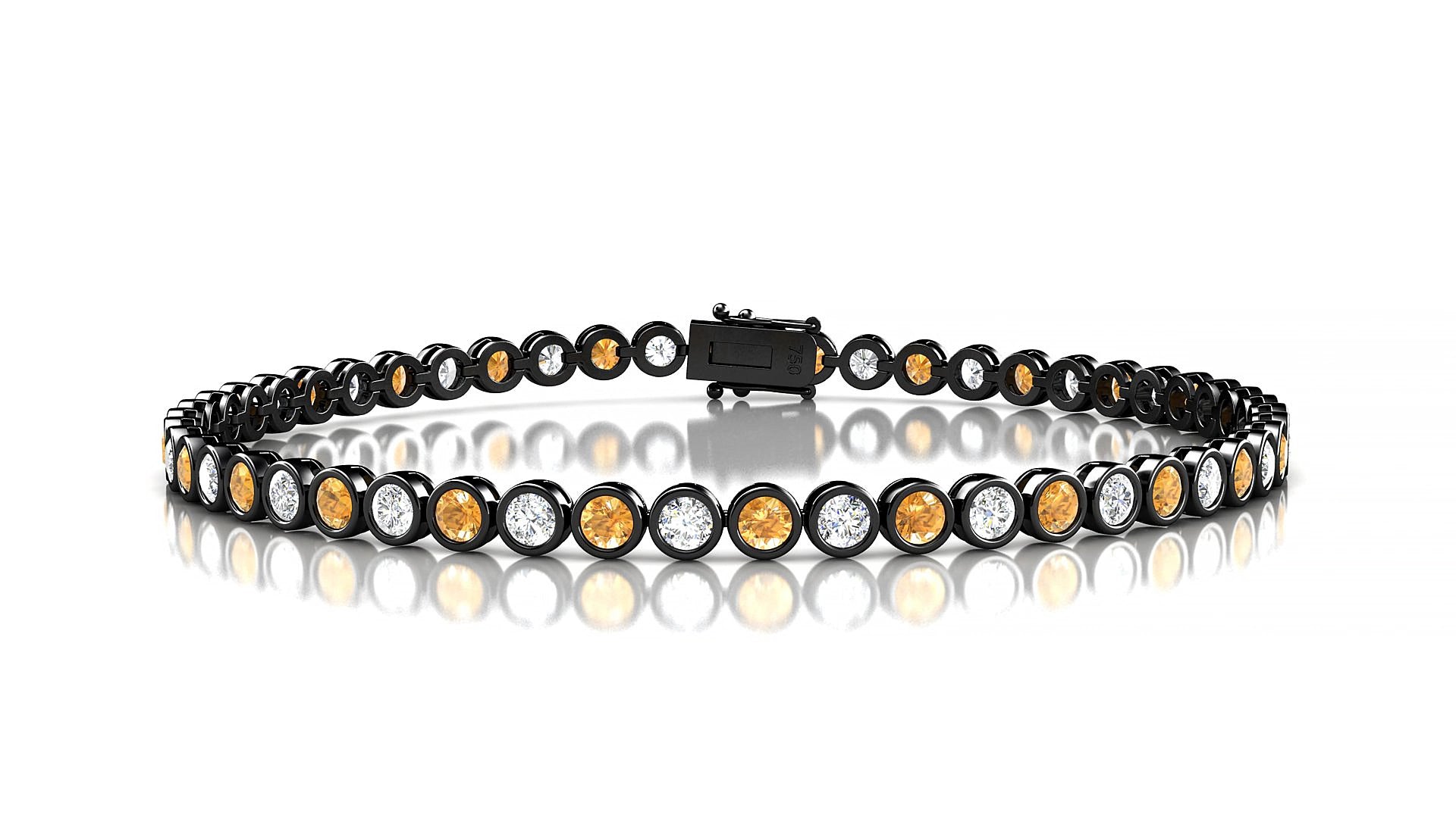 Avila 1-1 | 18k Black Gold 2.5 mm Round Natural Citrine & Diamond 15 cm Tennis Bracelet