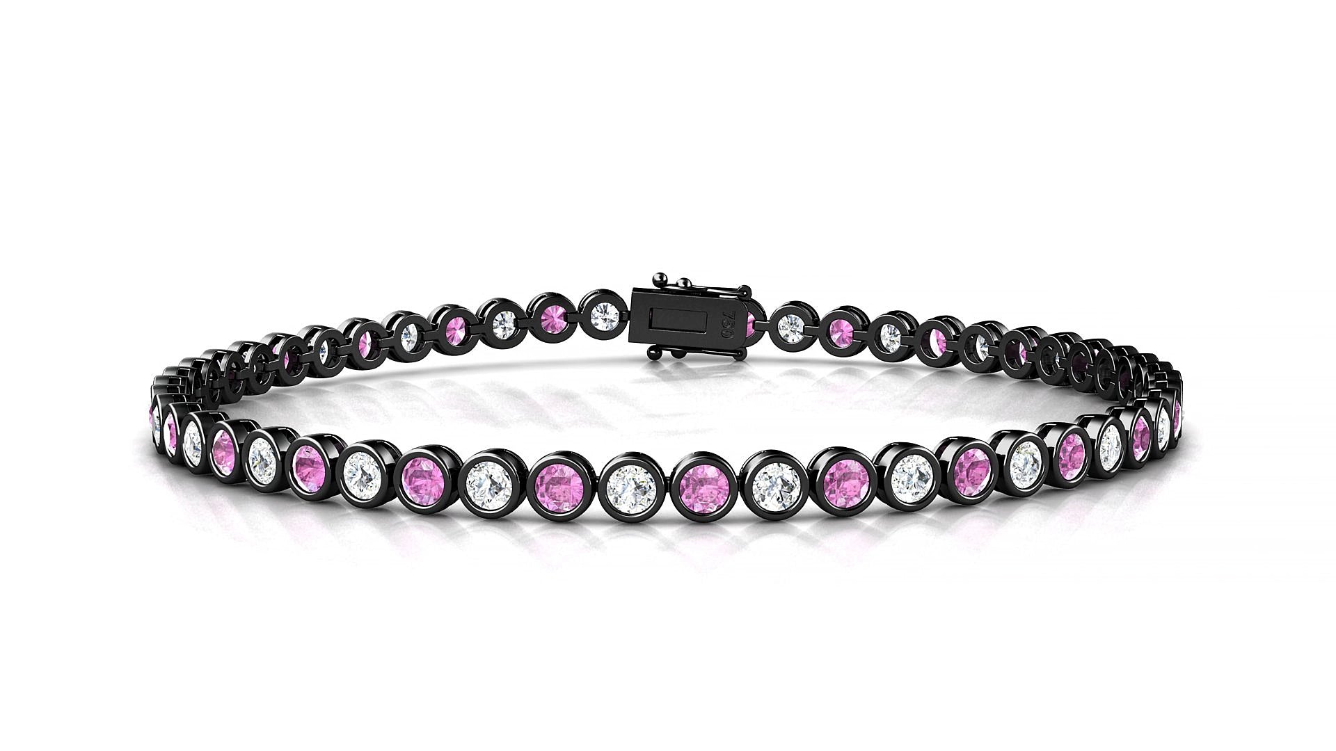 Avila 1-1 | 18k Black Gold 2.5 mm Round Natural Pink Sapphire & Diamond 15 cm Tennis Bracelet