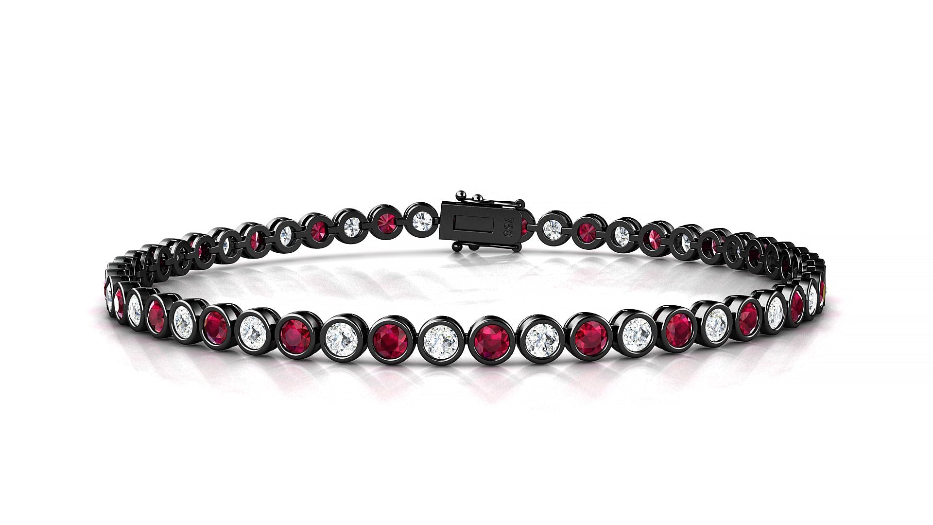 Avila 1-1 | 18k Black Gold 2.5 mm Round Natural Ruby & Diamond Tennis Bracelet