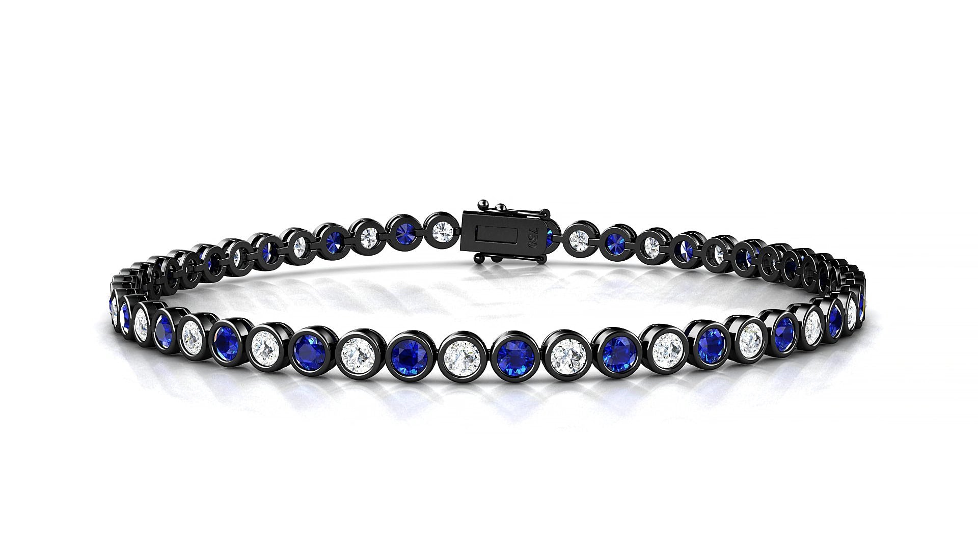 Avila 1-1 | 18k Black Gold 2.5 mm Round Natural Sapphire & Diamond 15 cm Tennis Bracelet