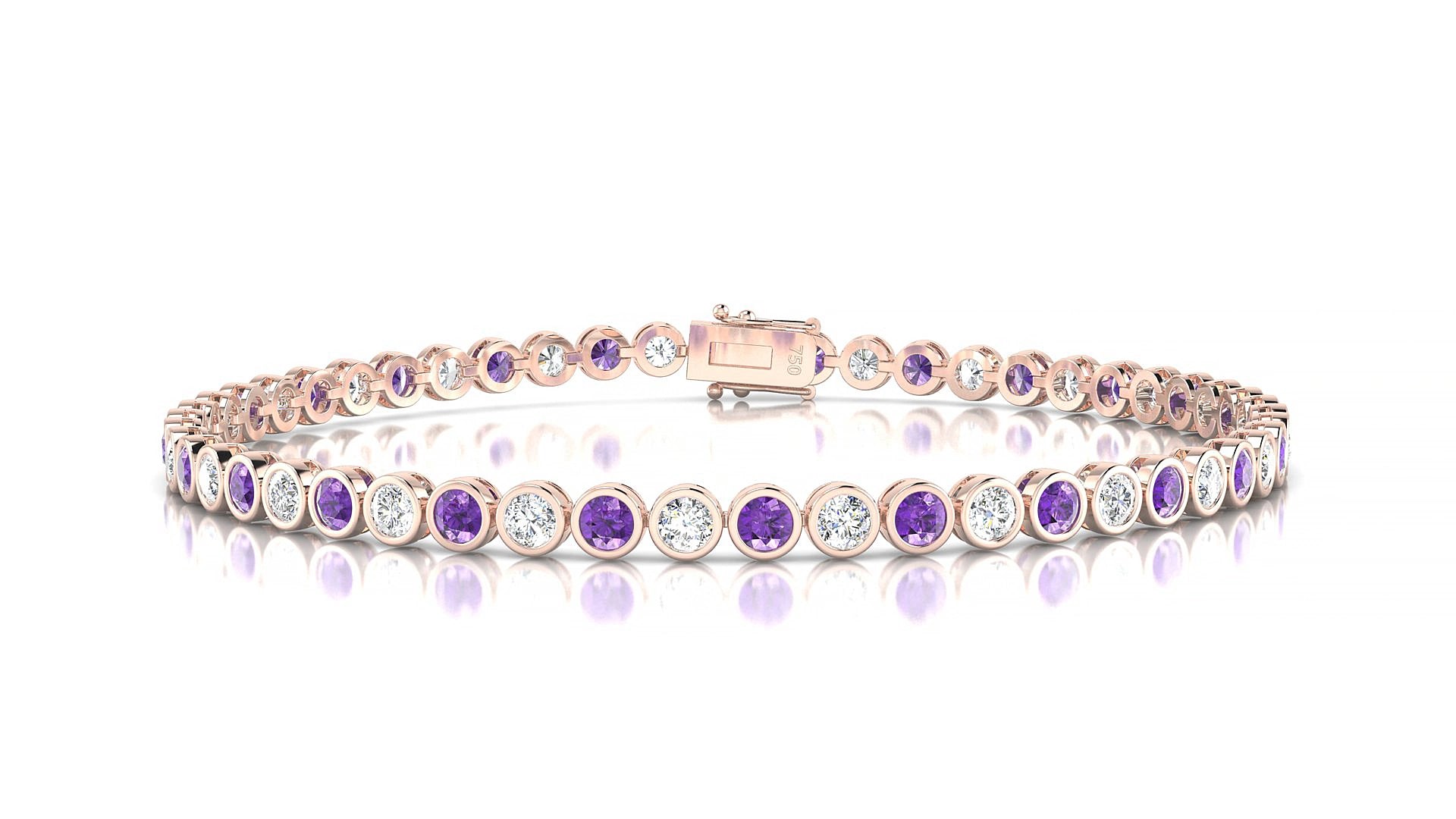 Avila 1-1 | 18k Rose Gold 2.5 mm Round Natural Amethyst & Diamond 15 cm Tennis Bracelet