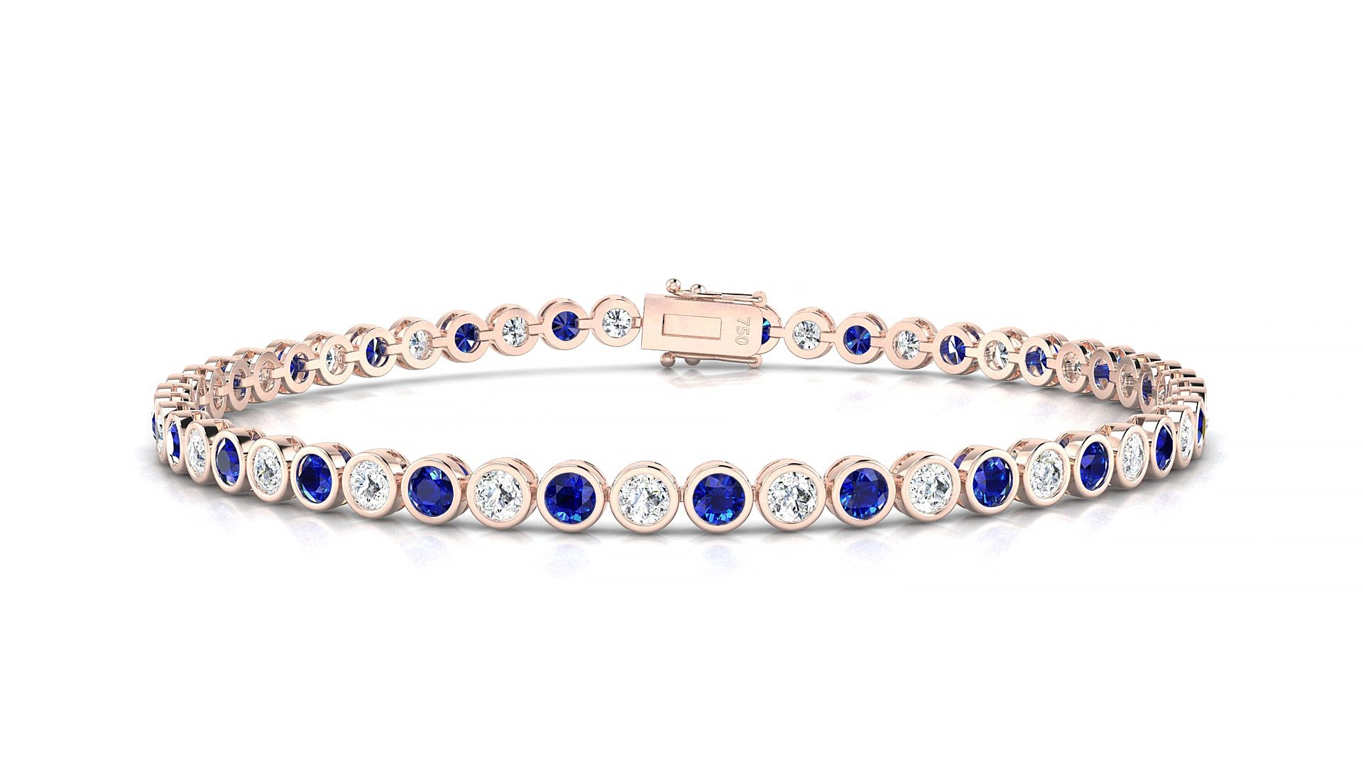 Avila 1-1 | 18k Rose Gold 2.5 mm Round Natural Sapphire & Diamond 15 cm Tennis Bracelet