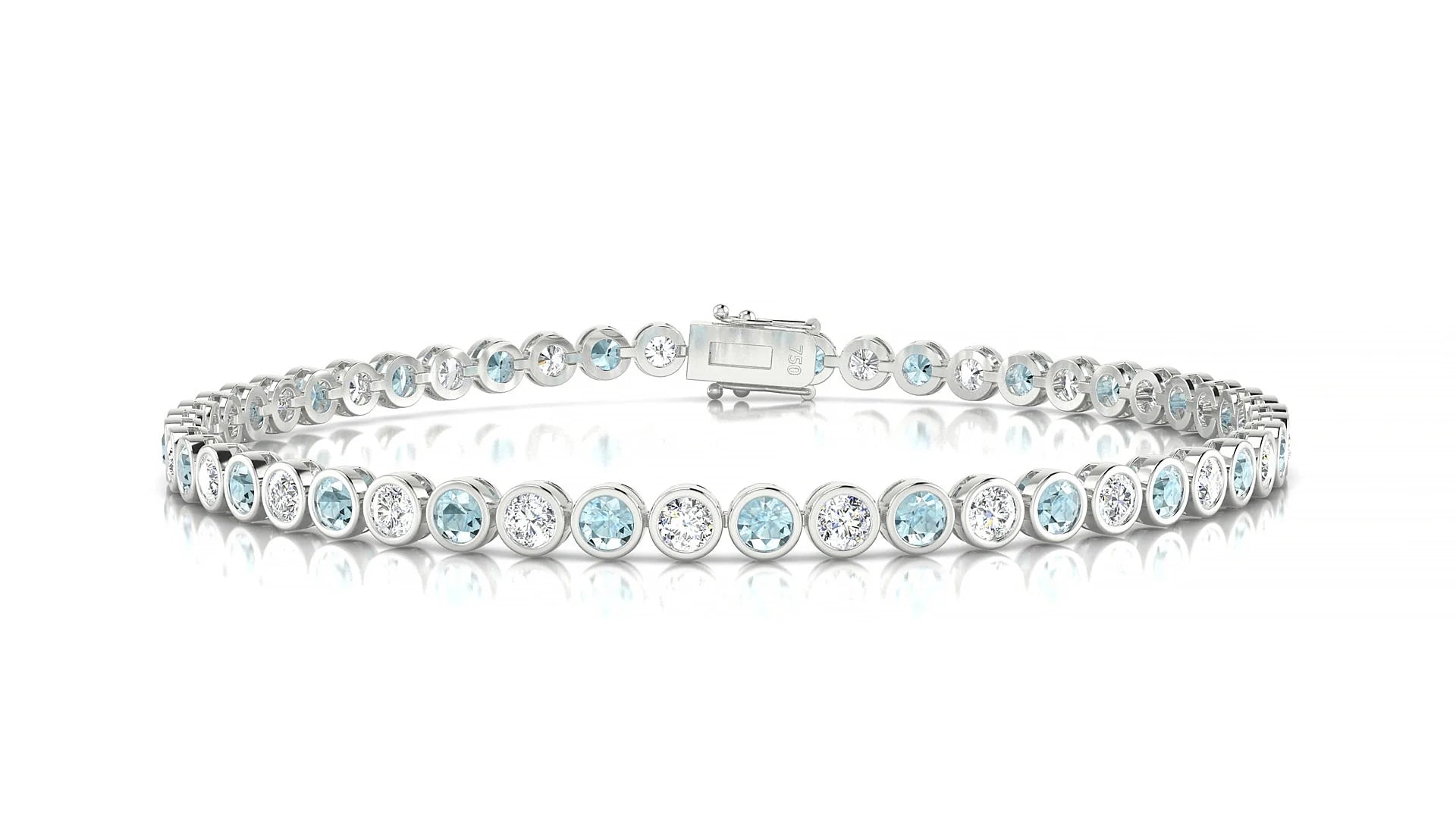 Avila 1-1 | 18k White Gold 2.5 mm Round Natural Aquamarine & Diamond Tennis Bracelet