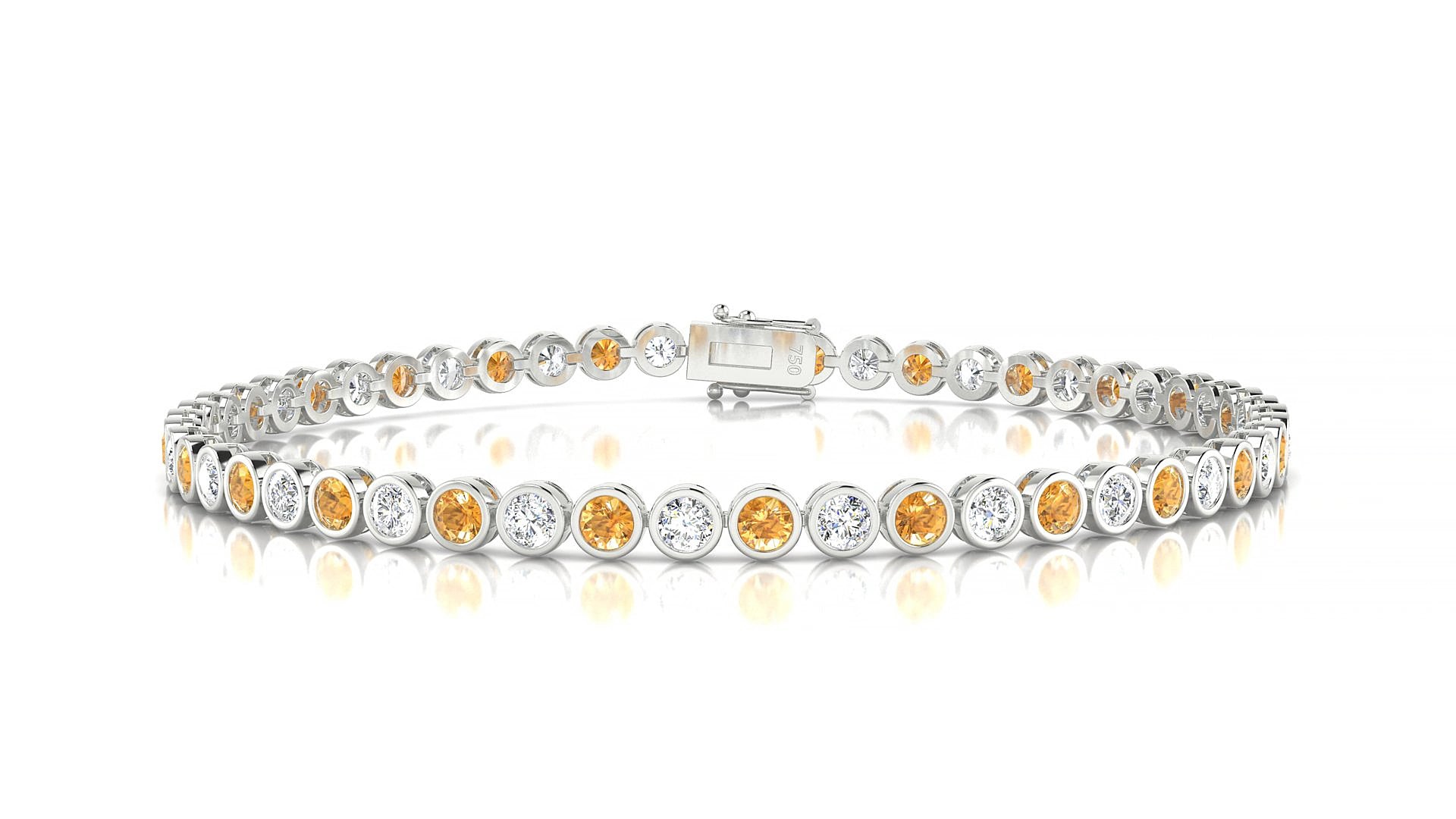 Avila 1-1 | 18k White Gold 2.5 mm Round Natural Citrine & Diamond 15 cm Tennis Bracelet