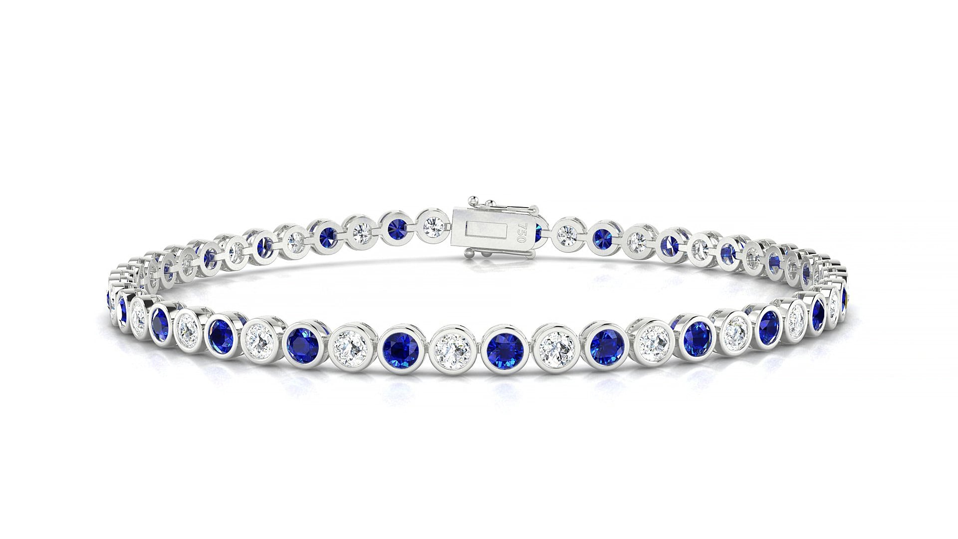 Avila 1-1 | 18k White Gold 2.5 mm Round Natural Sapphire & Diamond 15 cm Tennis Bracelet