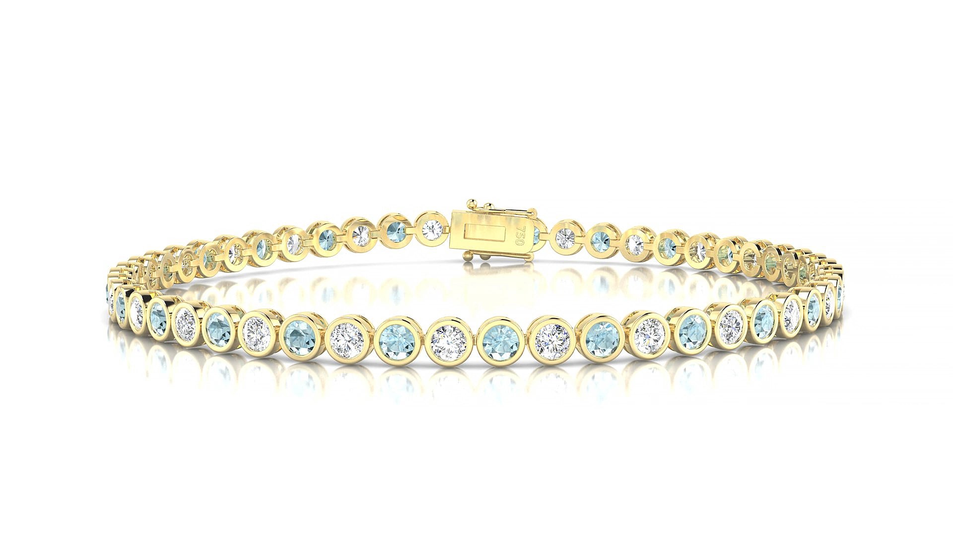 Avila 1-1 | 18k Yellow Gold 2.5 mm Round Natural Aquamarine & Diamond 15 cm Tennis Bracelet