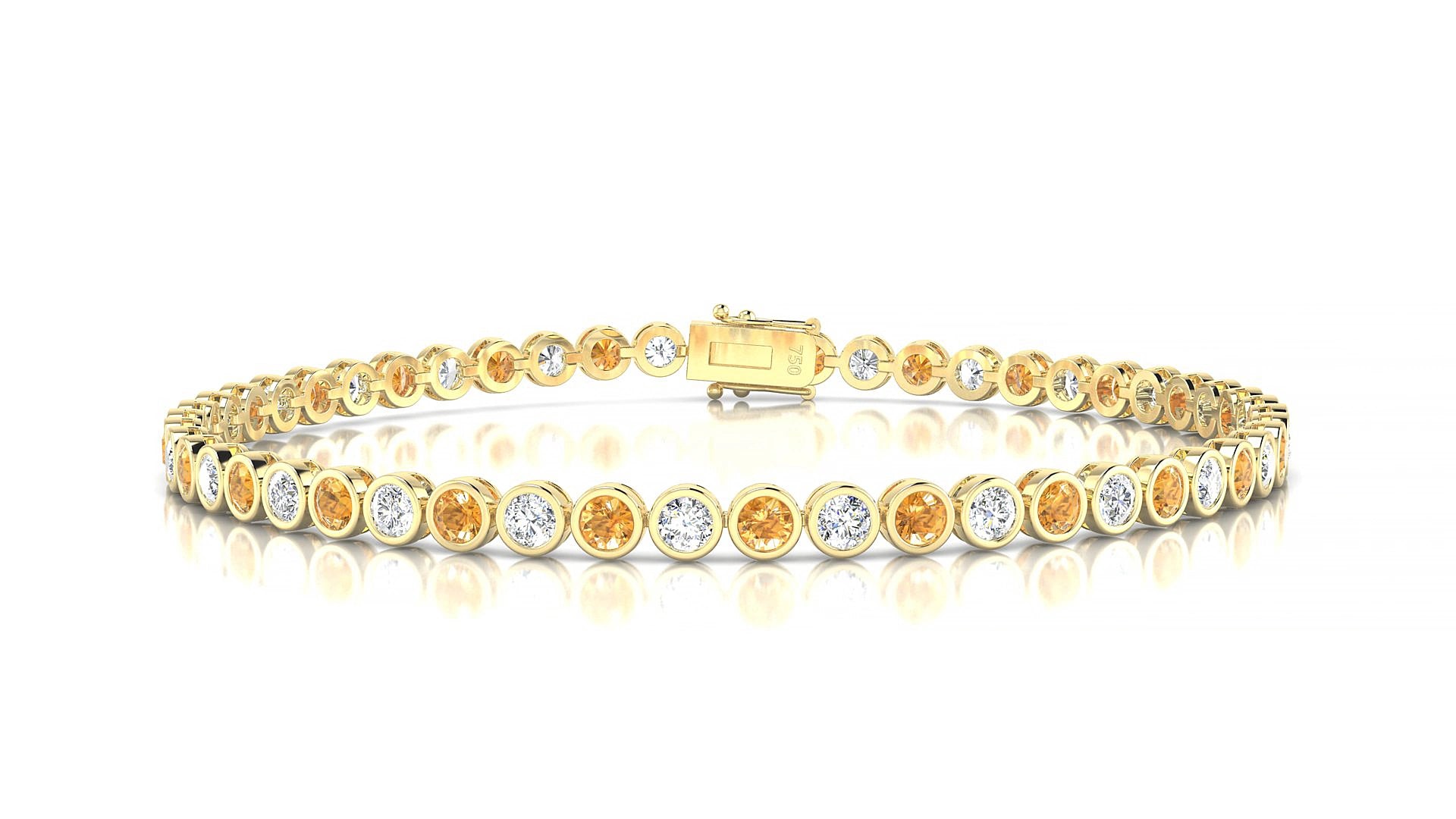 Avila 1-1 | 18k Yellow Gold 2.5 mm Round Natural Citrine & Diamond 15 cm Tennis Bracelet