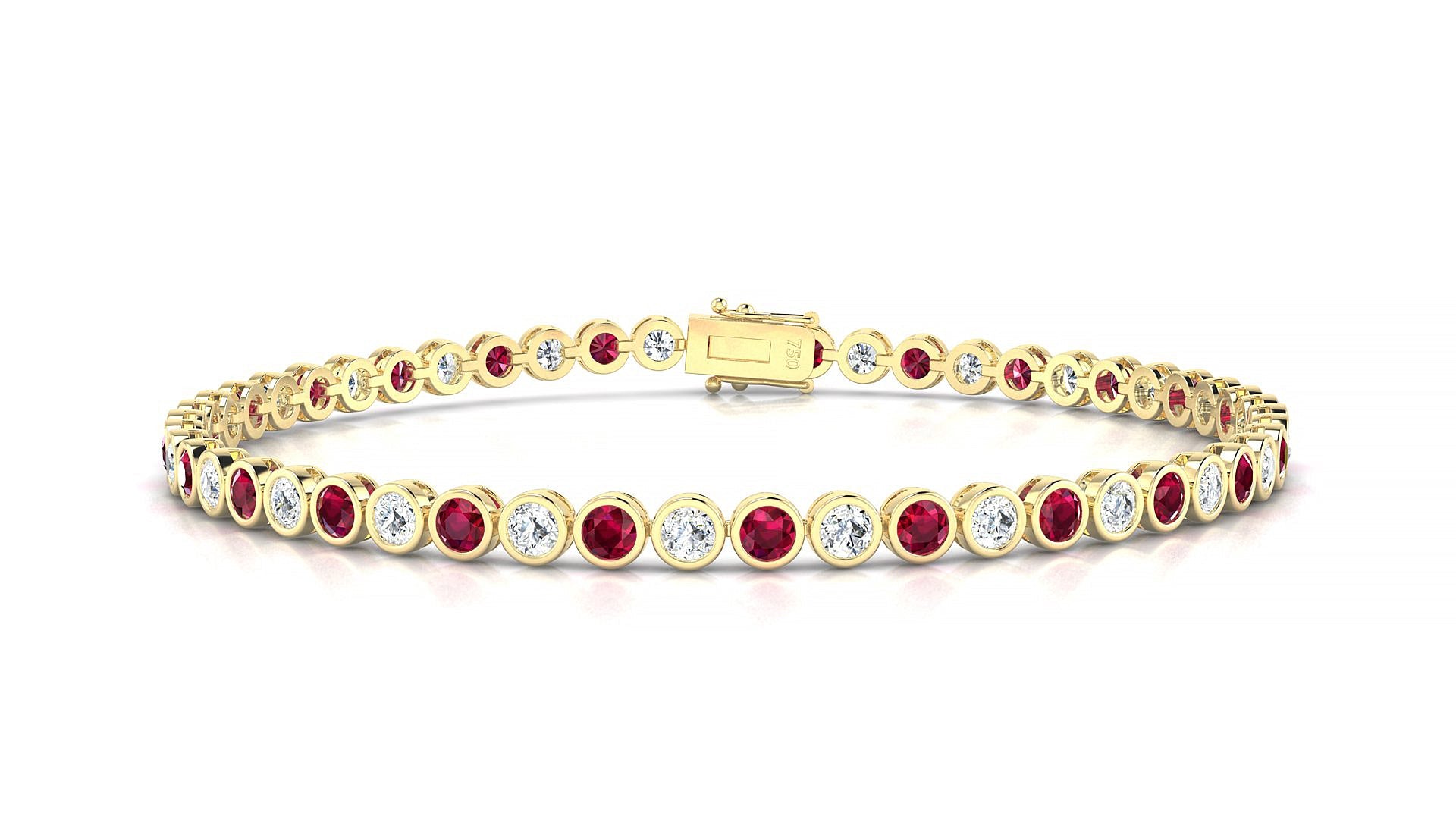 Avila 1-1 | 18k Yellow Gold 2.5 mm Round Natural Ruby & Diamond Tennis Bracelet
