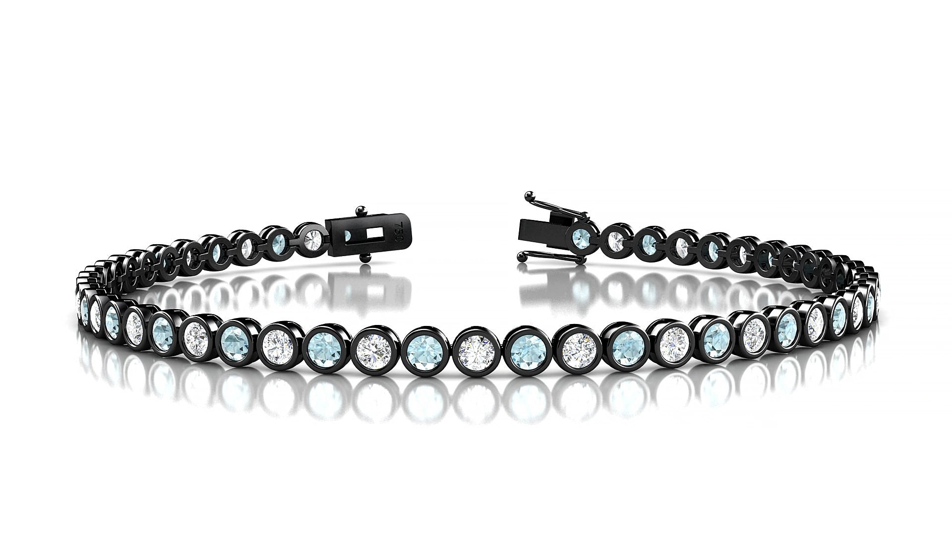Avila 1-1 | 18k Black Gold 2.5 mm Round Natural Aquamarine & Diamond 18 cm Tennis Bracelet