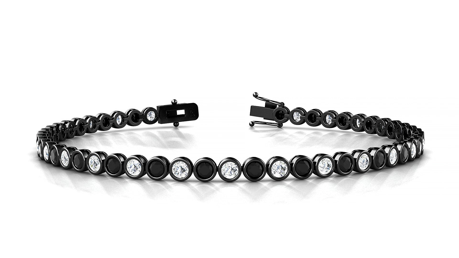 Avila 1-1 | 18k Black Gold 2.5 mm Round Natural Black Diamond & Diamond 15 cm Tennis Bracelet