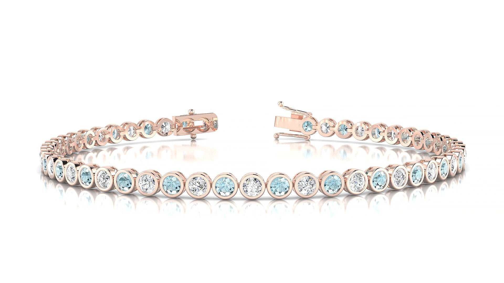 Avila 1-1 | 18k Rose Gold 2.5 mm Round Natural Aquamarine & Diamond 18 cm Tennis Bracelet