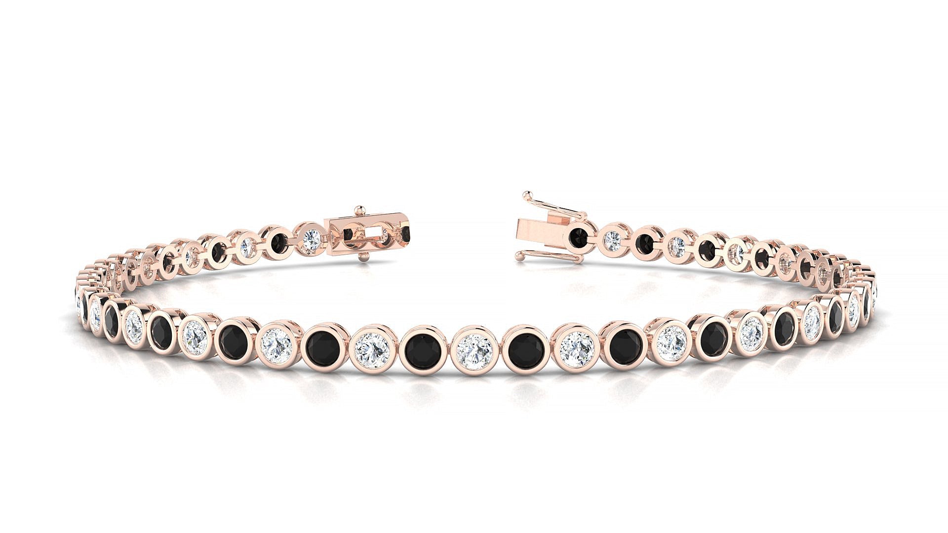 Avila 1-1 | 18k Rose Gold 2.5 mm Round Natural Black Diamond & Diamond Tennis Bracelet