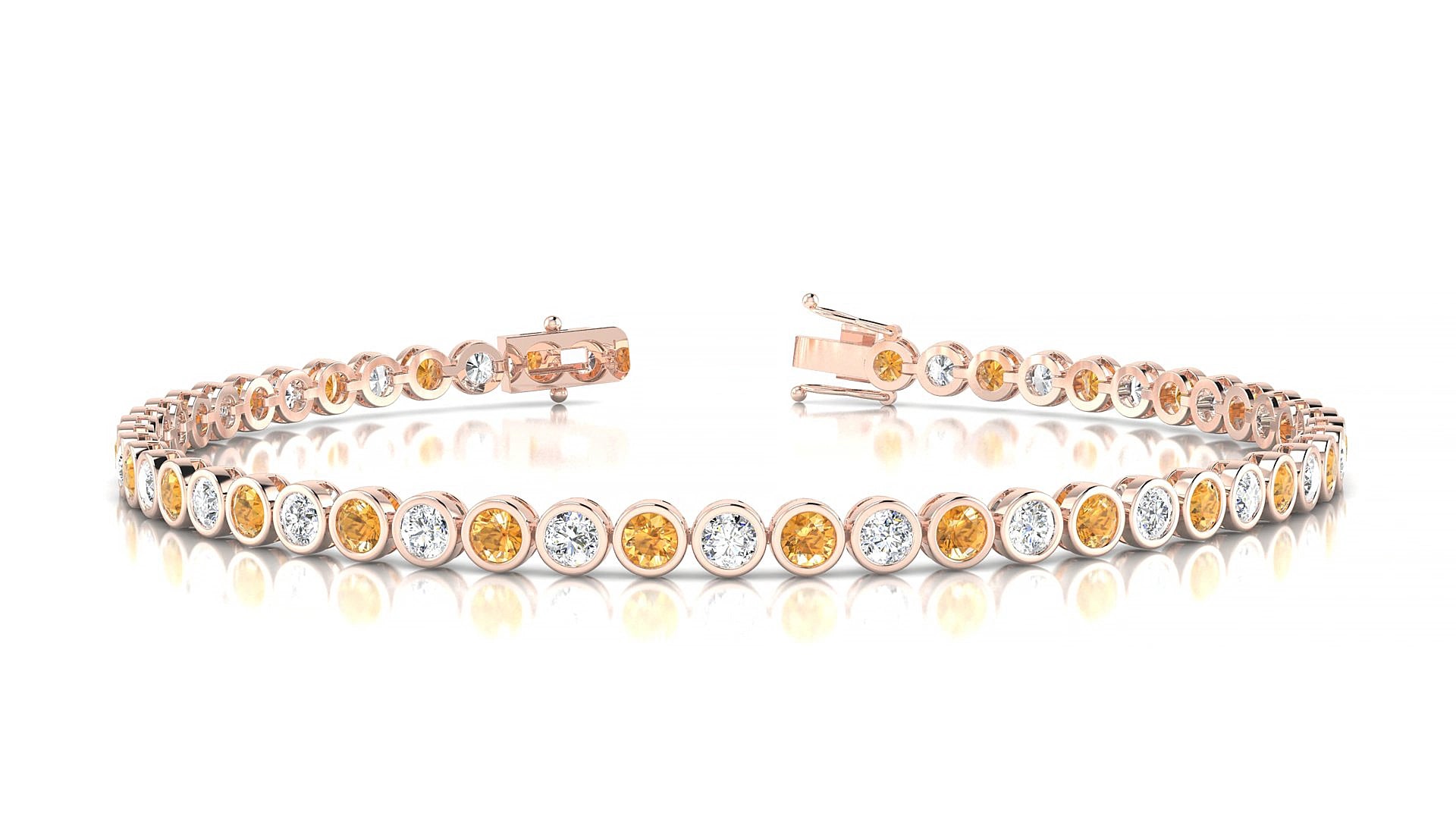 Avila 1-1 | 18k Rose Gold 2.5 mm Round Natural Citrine & Diamond 15 cm Tennis Bracelet