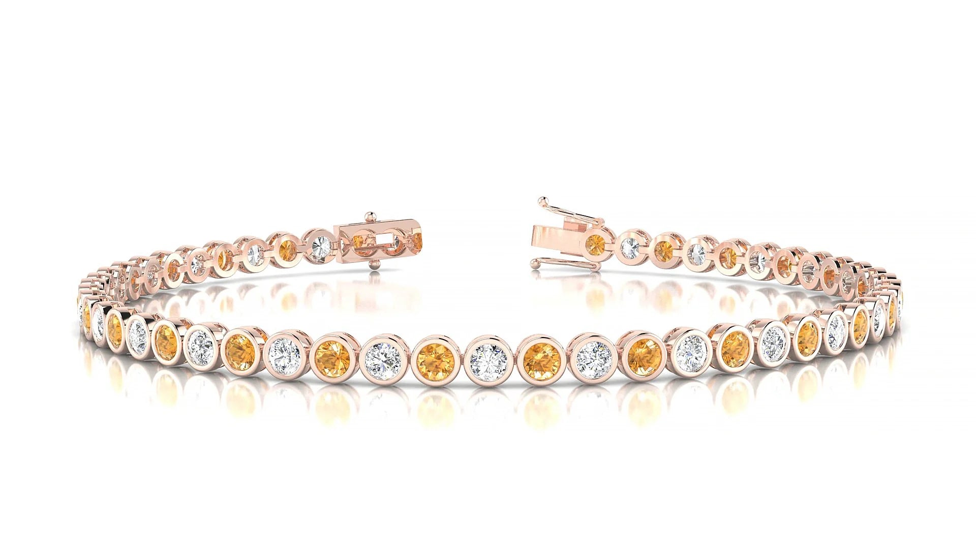 Avila 1-1 | 18k Rose Gold 2.5 mm Round Natural Citrine & Diamond Tennis Bracelet