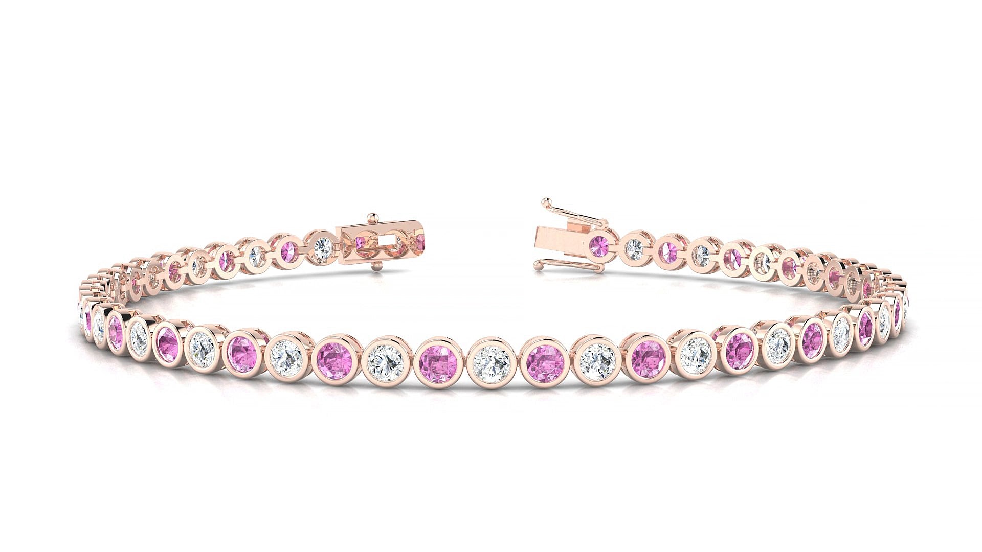 Avila 1-1 | 18k Rose Gold 2.5 mm Round Natural Pink Sapphire & Diamond 15 cm Tennis Bracelet