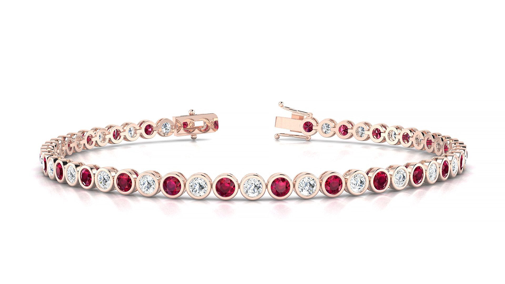 Avila 1-1 | 18k Rose Gold 2.5 mm Round Natural Ruby & Diamond Tennis Bracelet