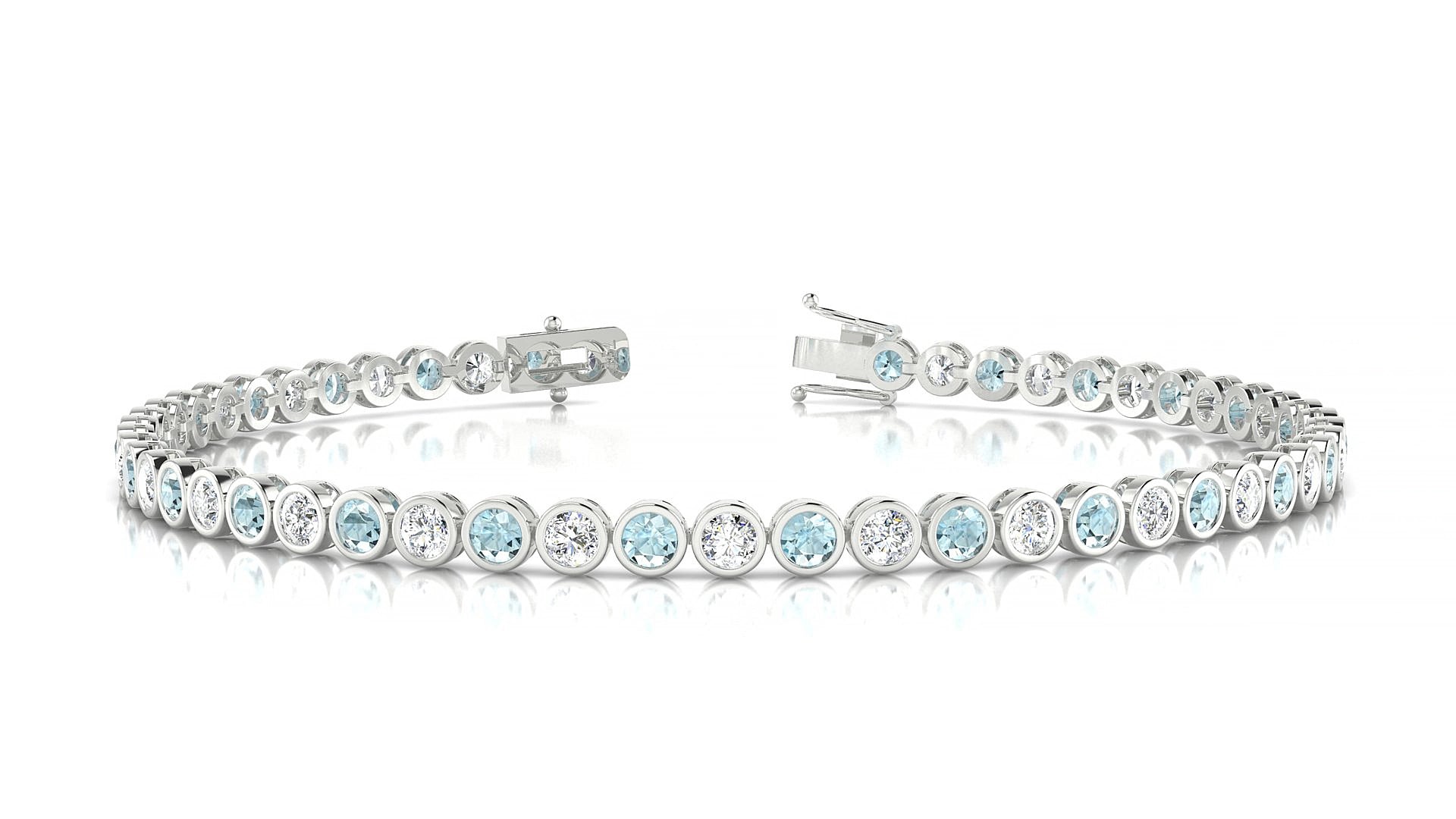 Avila 1-1 | 18k White Gold 2.5 mm Round Natural Aquamarine & Diamond 18 cm Tennis Bracelet