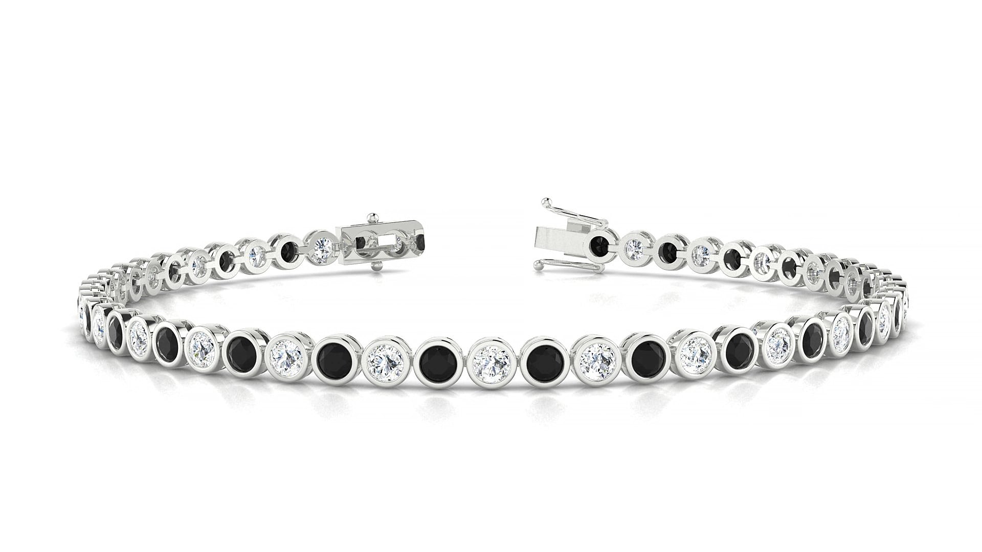 Avila 1-1 | 18k White Gold 2.5 mm Round Natural Black Diamond & Diamond 15 cm Tennis Bracelet
