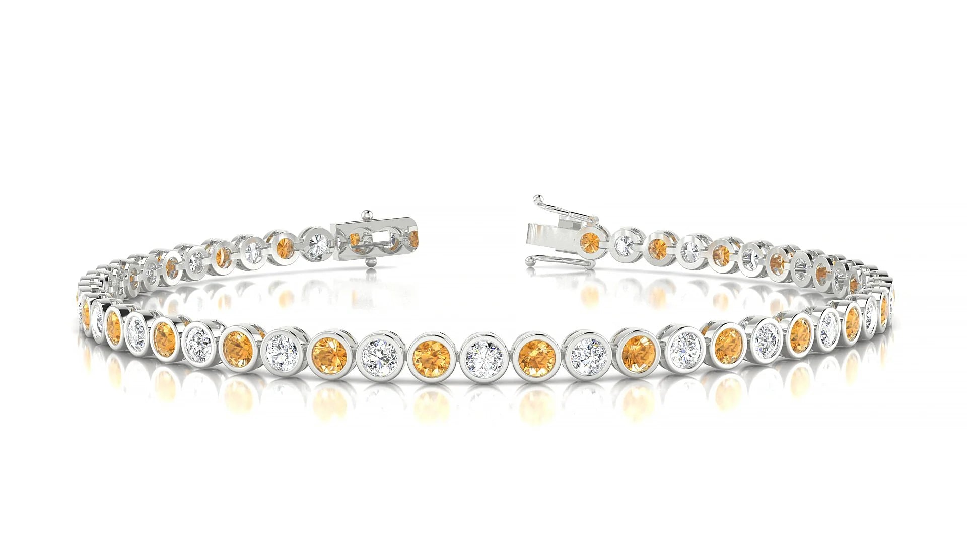 Avila 1-1 | 18k White Gold 2.5 mm Round Natural Citrine & Diamond Tennis Bracelet