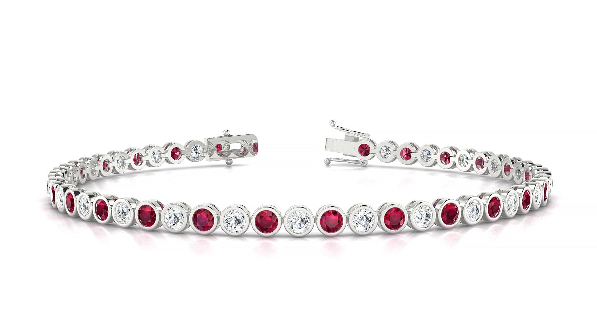 Avila 1-1 | 18k White Gold 2.5 mm Round Natural Ruby & Diamond Tennis Bracelet