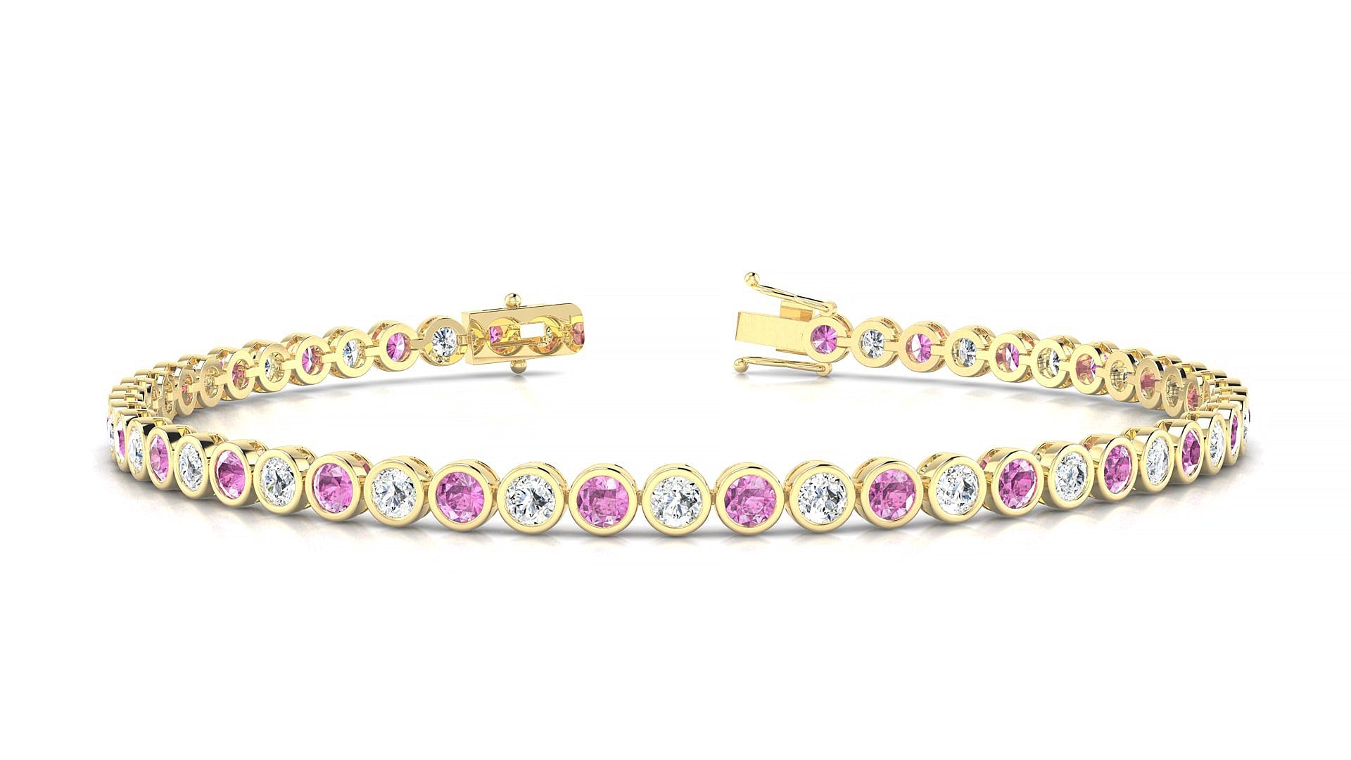 Avila 1-1 | 18k Yellow Gold 2.5 mm Round Natural Pink Sapphire & Diamond Tennis Bracelet