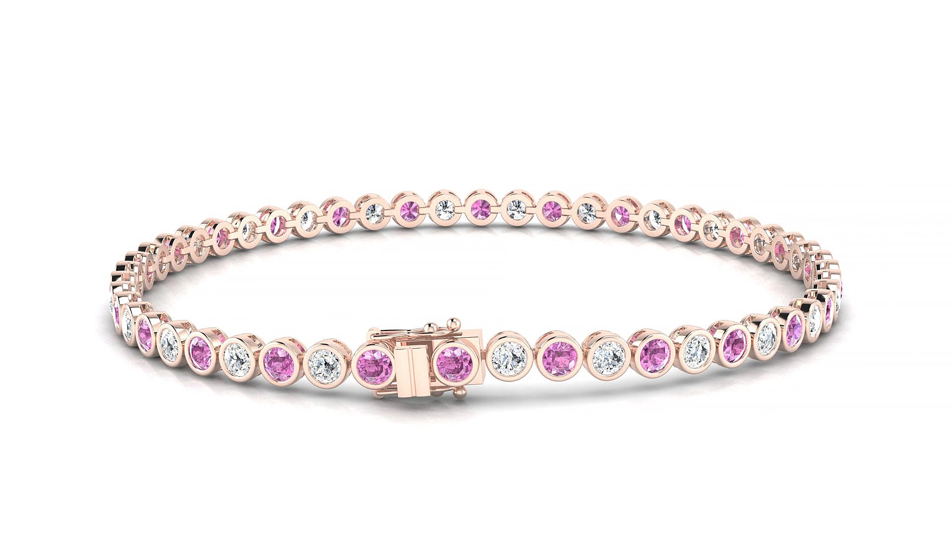 Avila 1-1 | 18k Rose Gold 2.5 mm Round Natural Pink Sapphire & Diamond 15 cm Tennis Bracelet