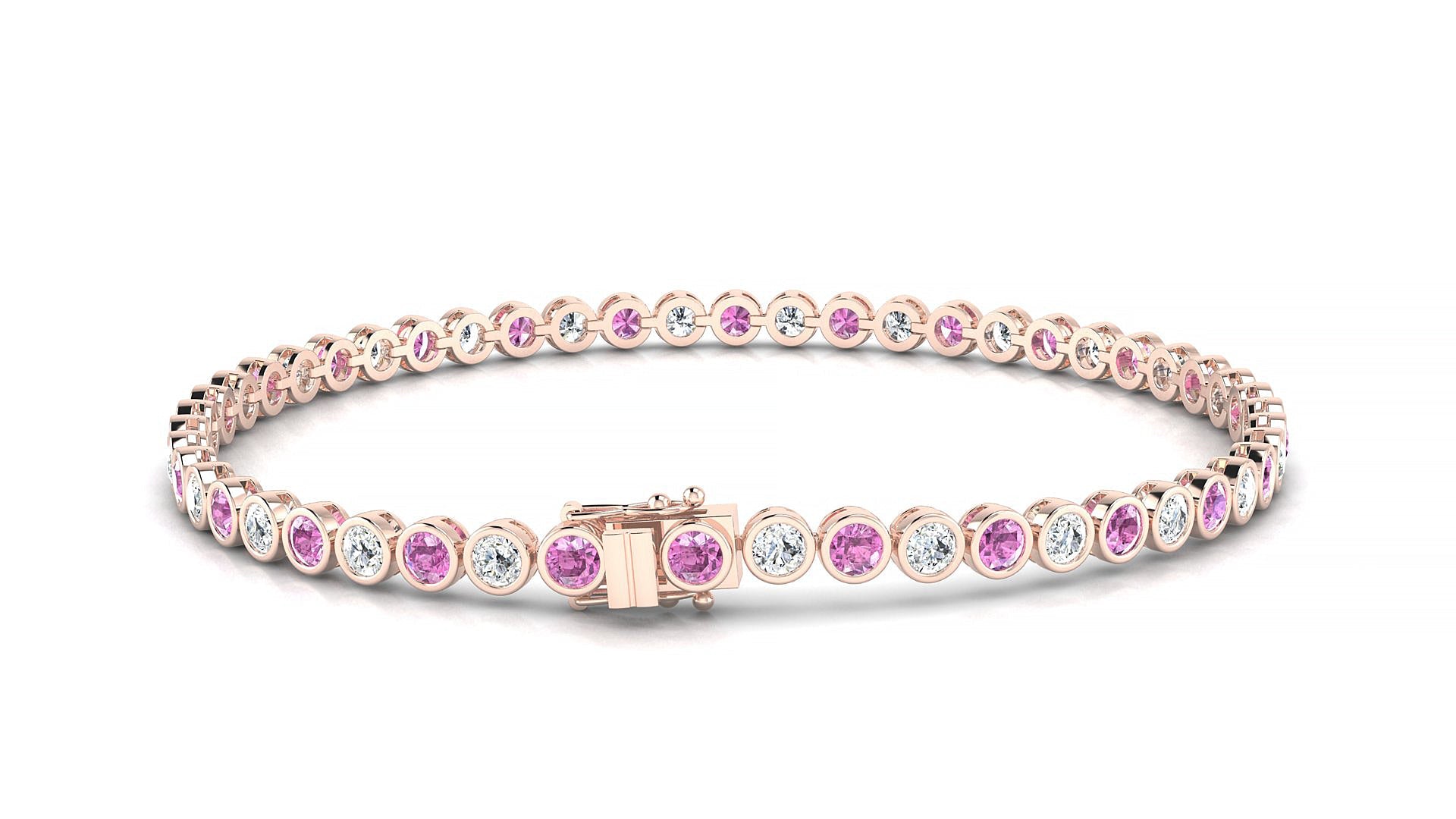 Avila 1-1 | 18k Rose Gold 2.5 mm Round Natural Pink Sapphire & Diamond Tennis Bracelet