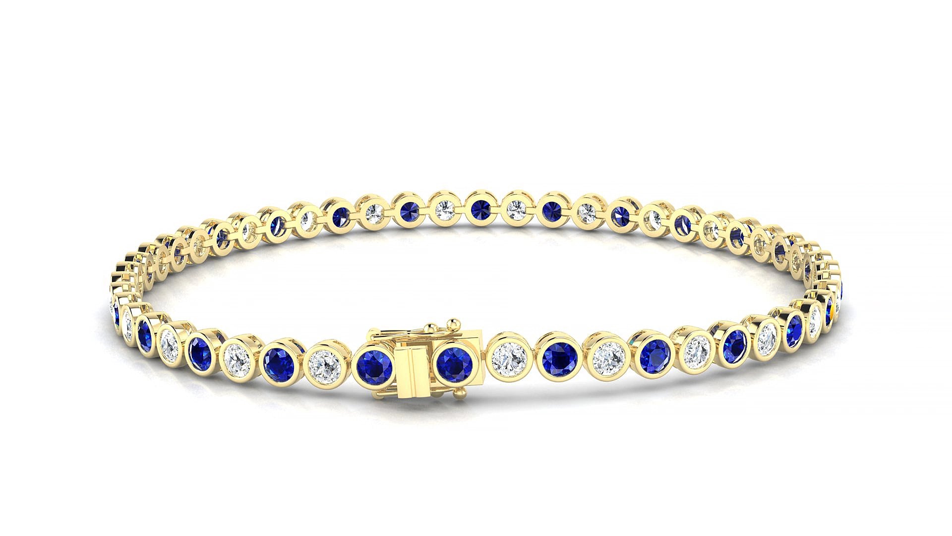 Avila 1-1 | 18k Yellow Gold 2.5 mm Round Natural Sapphire & Diamond 15 cm Tennis Bracelet