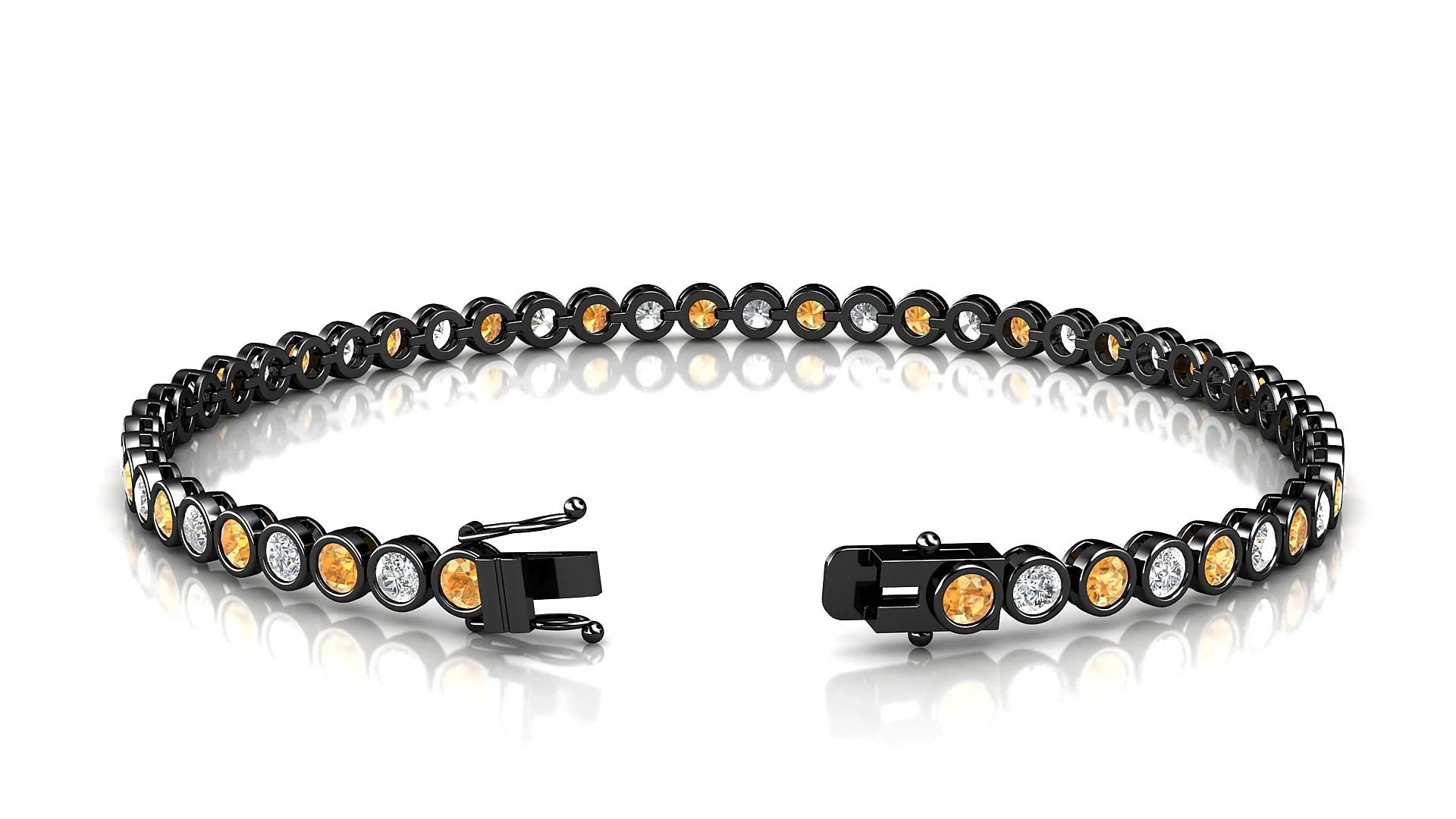 Avila 1-1 | 18k Black Gold 2.5 mm Round Natural Citrine & Diamond Tennis Bracelet
